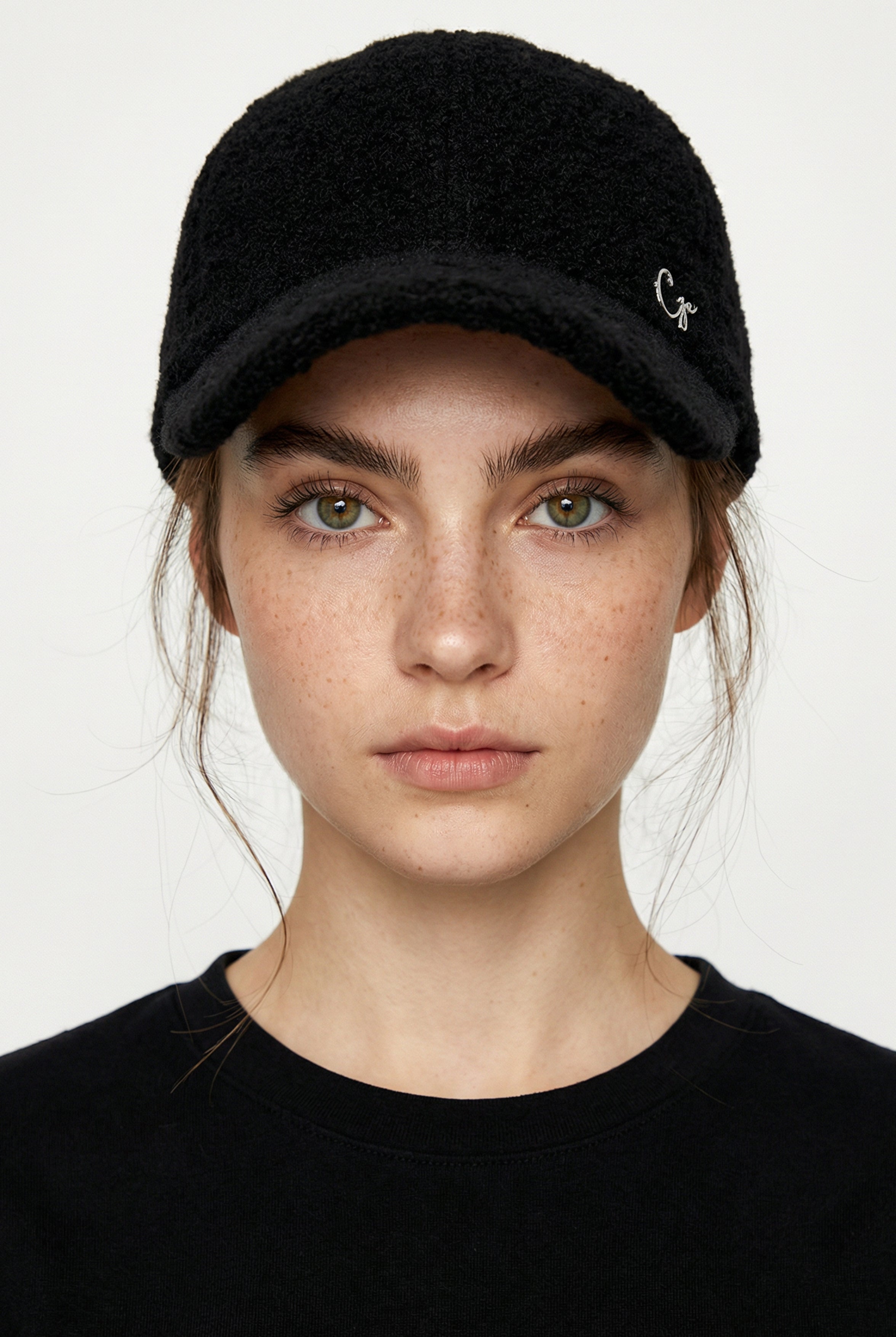 Black Boucle Textured Cap