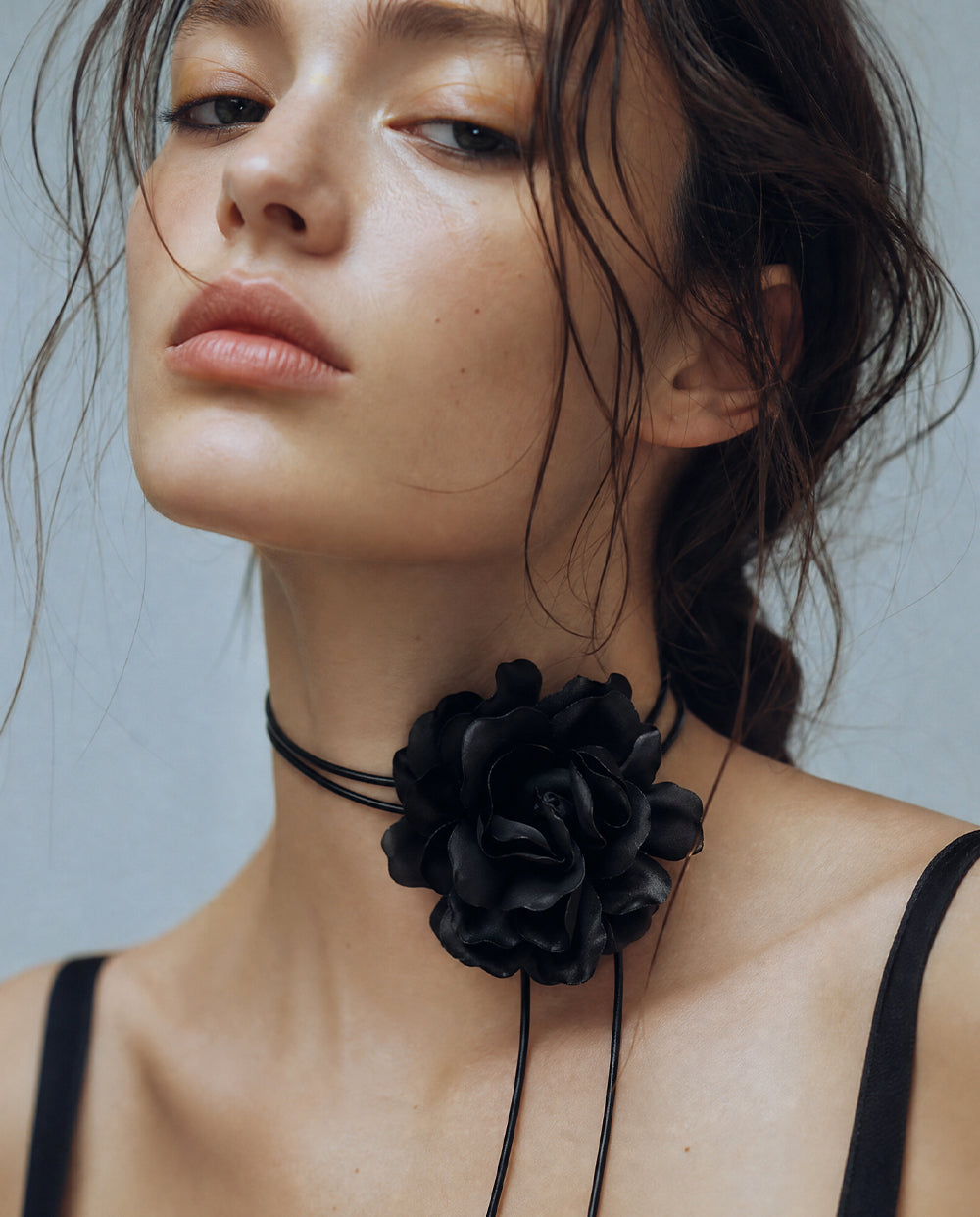 Black Large Silk Satin Rose Choker
