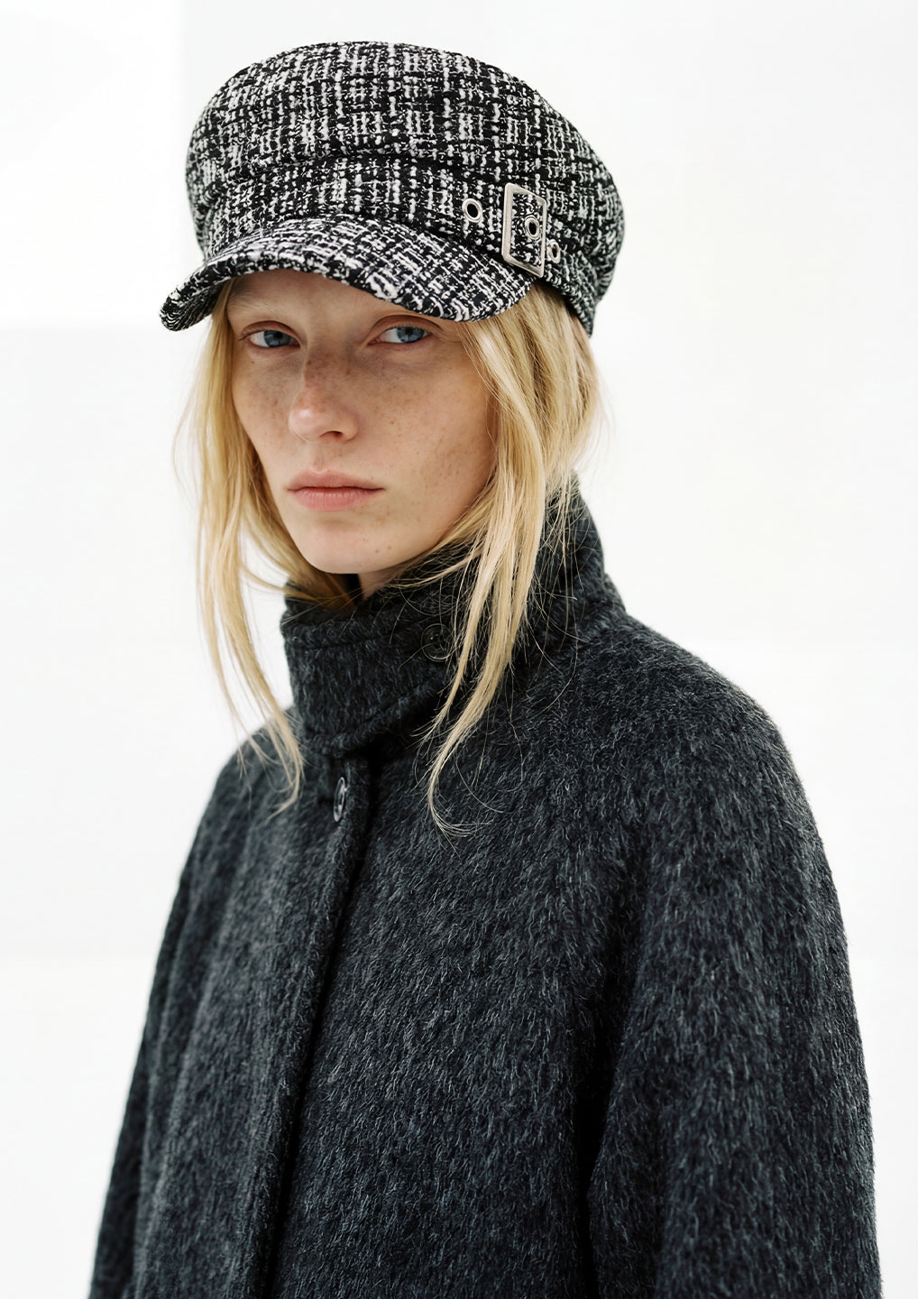 Black & White Tweed Baker Boy Hat