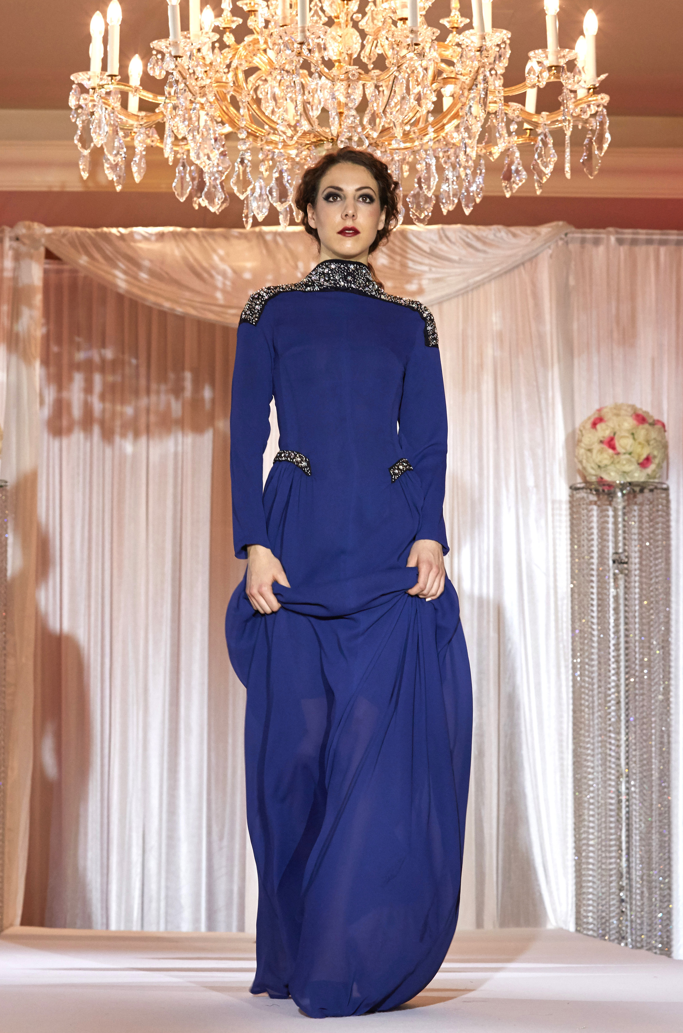 CRYSTAL SHOULDER/HIP HAND EMBELLISHED DRESS