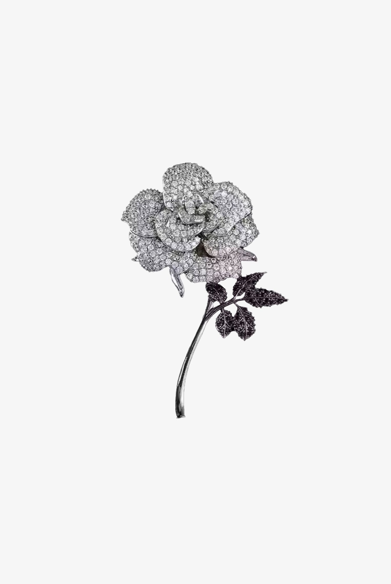 Large Silver Crystal Rose Brooch