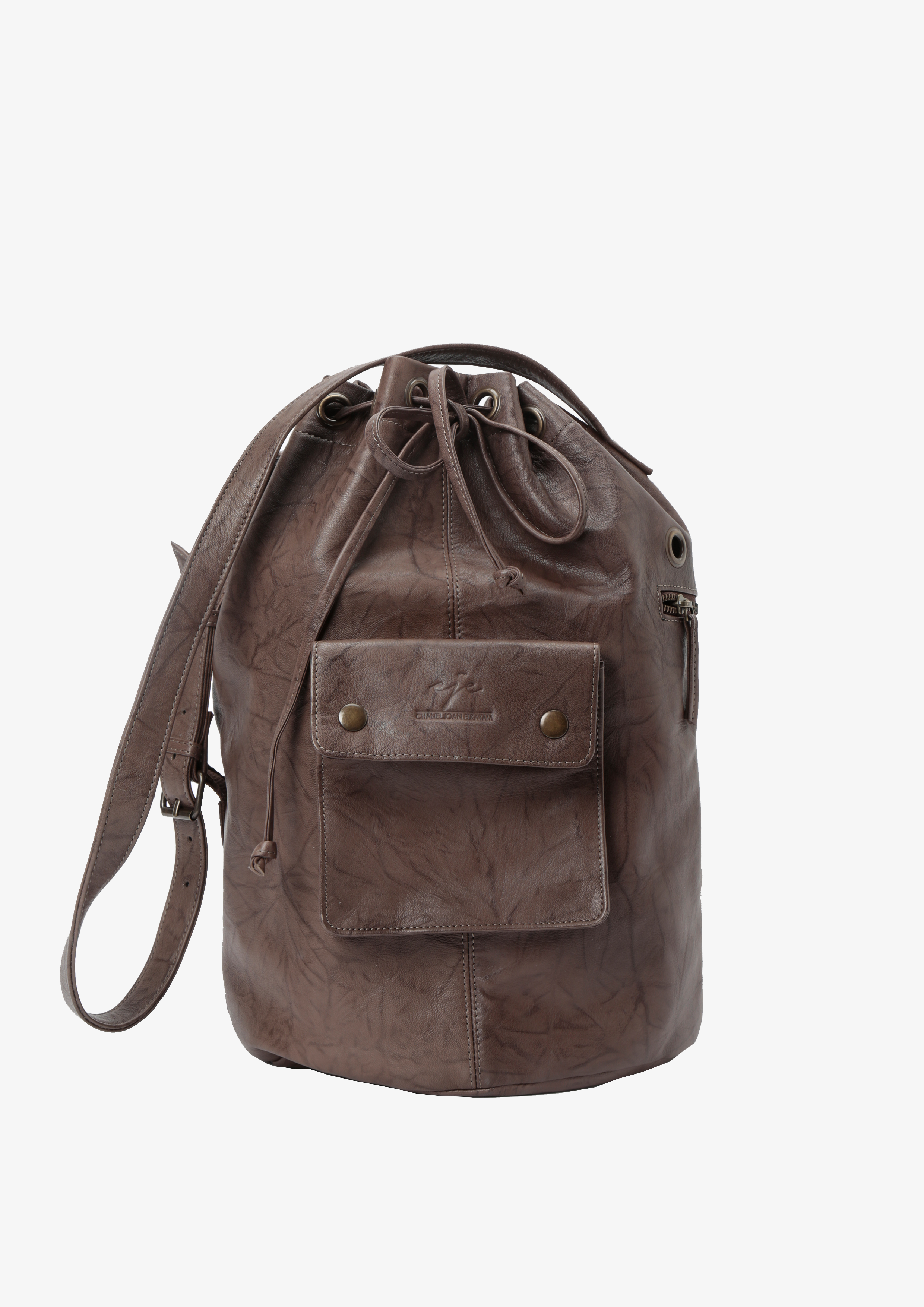 LEATHER DRAWSTRING BUCKET BAG