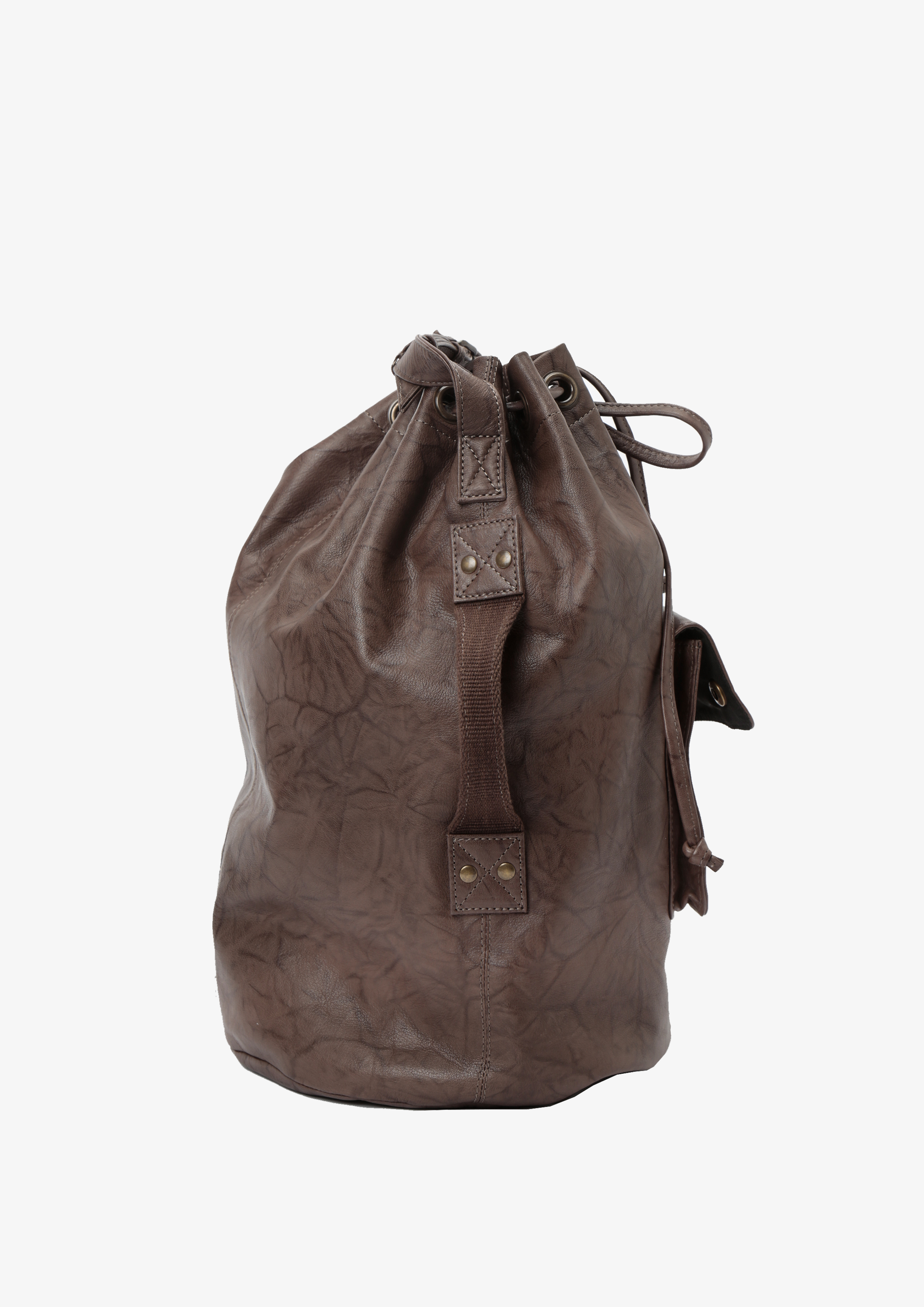 LEATHER DRAWSTRING BUCKET BAG