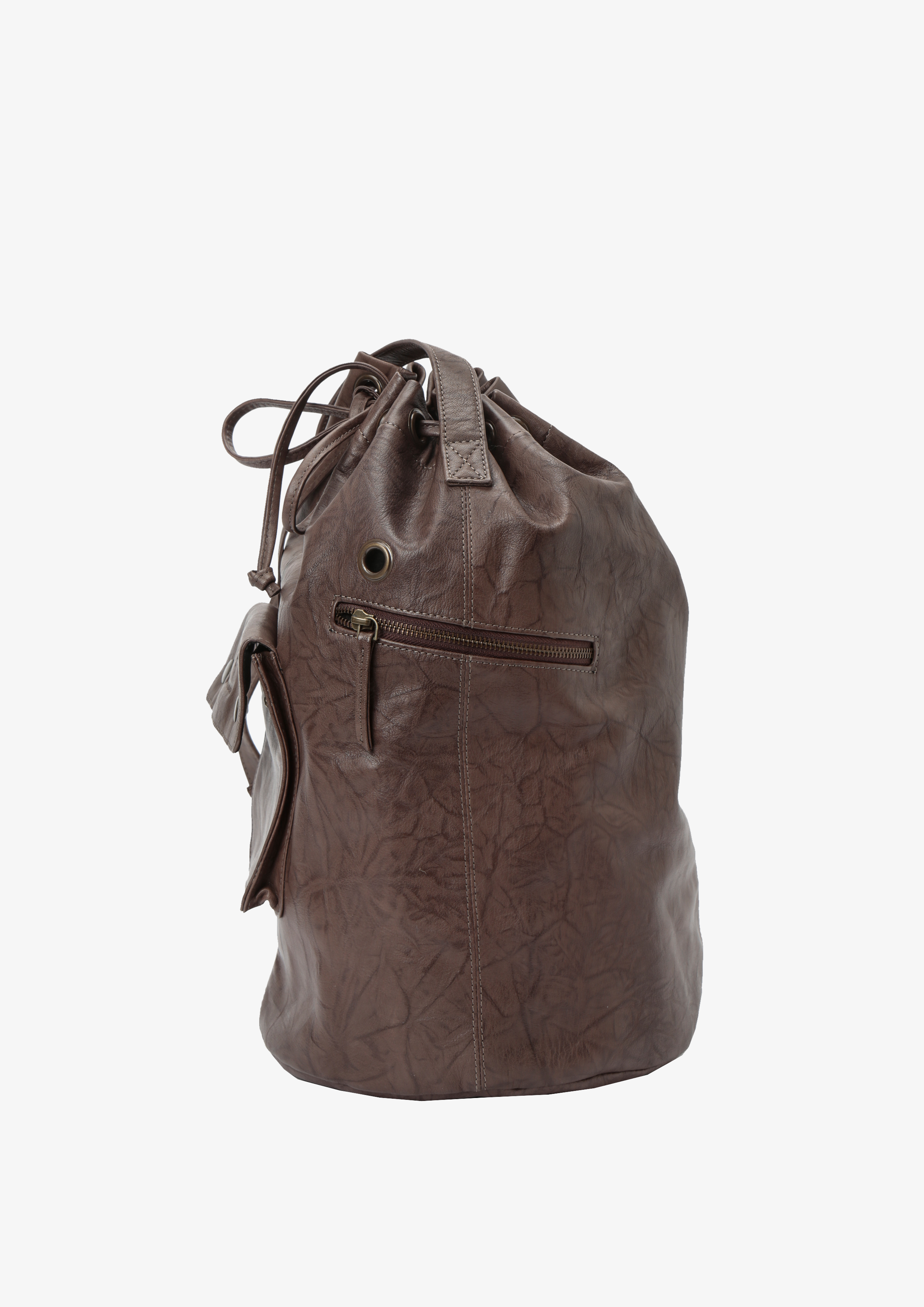 LEATHER DRAWSTRING BUCKET BAG