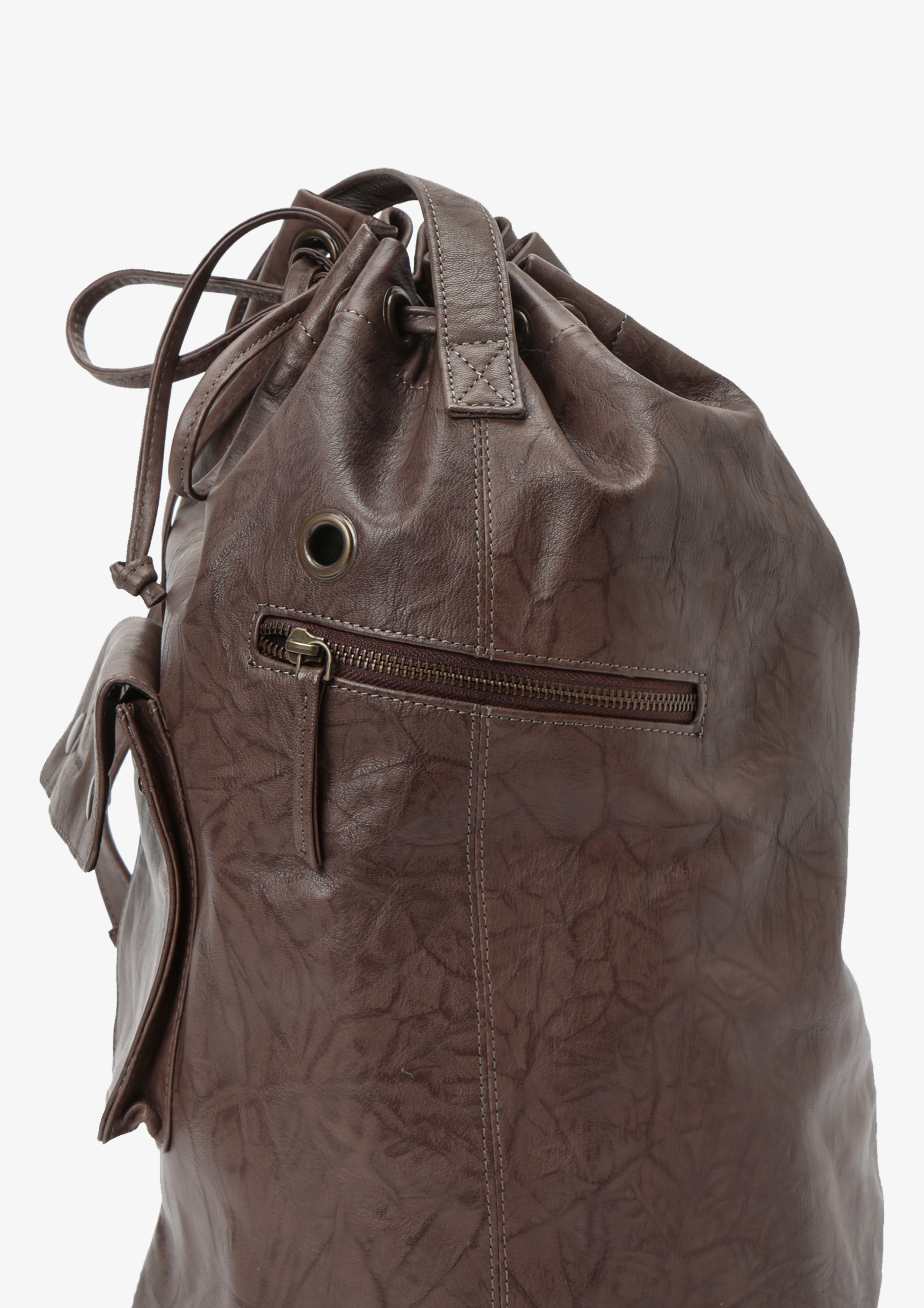 LEATHER DRAWSTRING BUCKET BAG