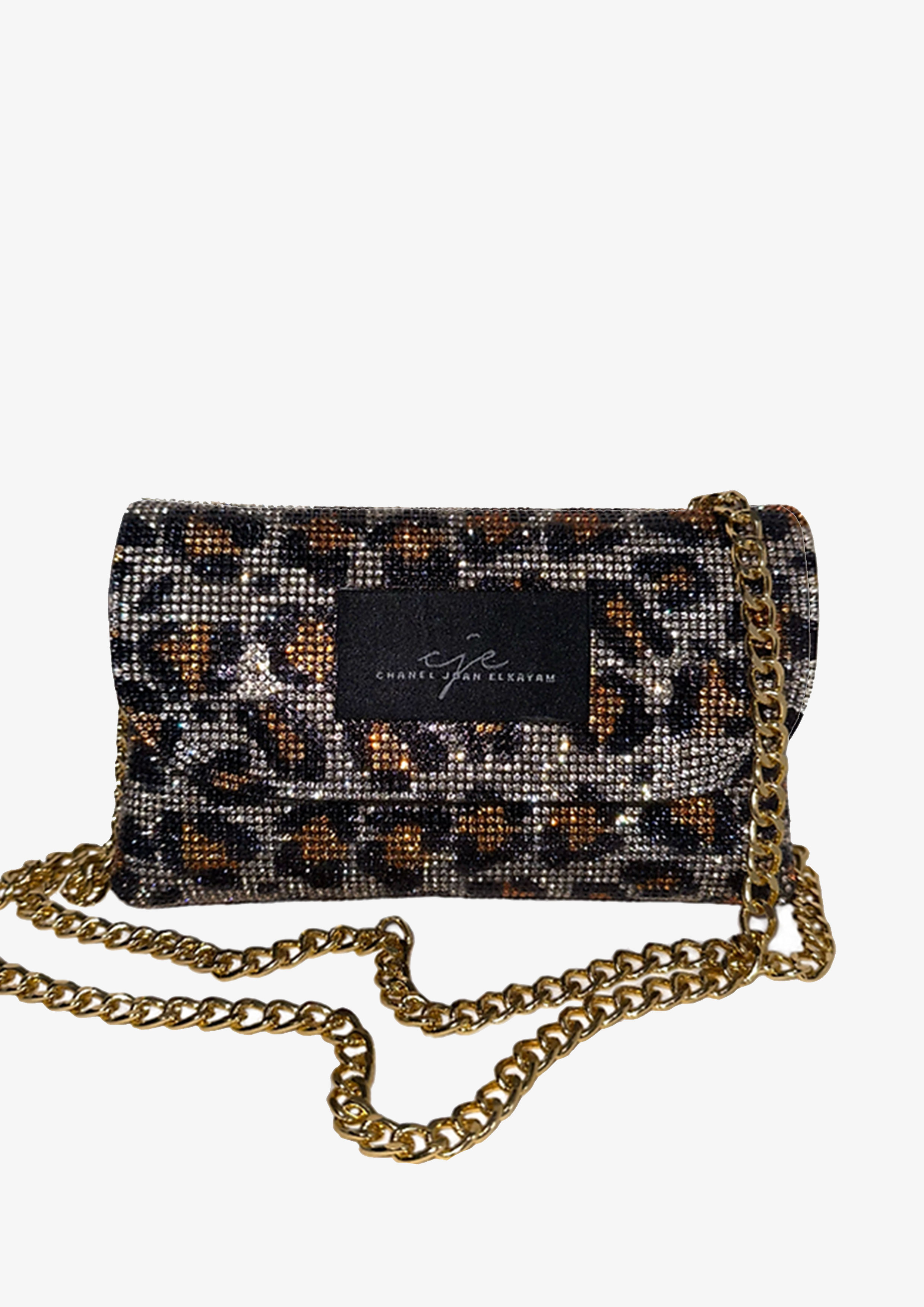 CRYSTAL EMBELLISHED LEOPARD PRINT BAG