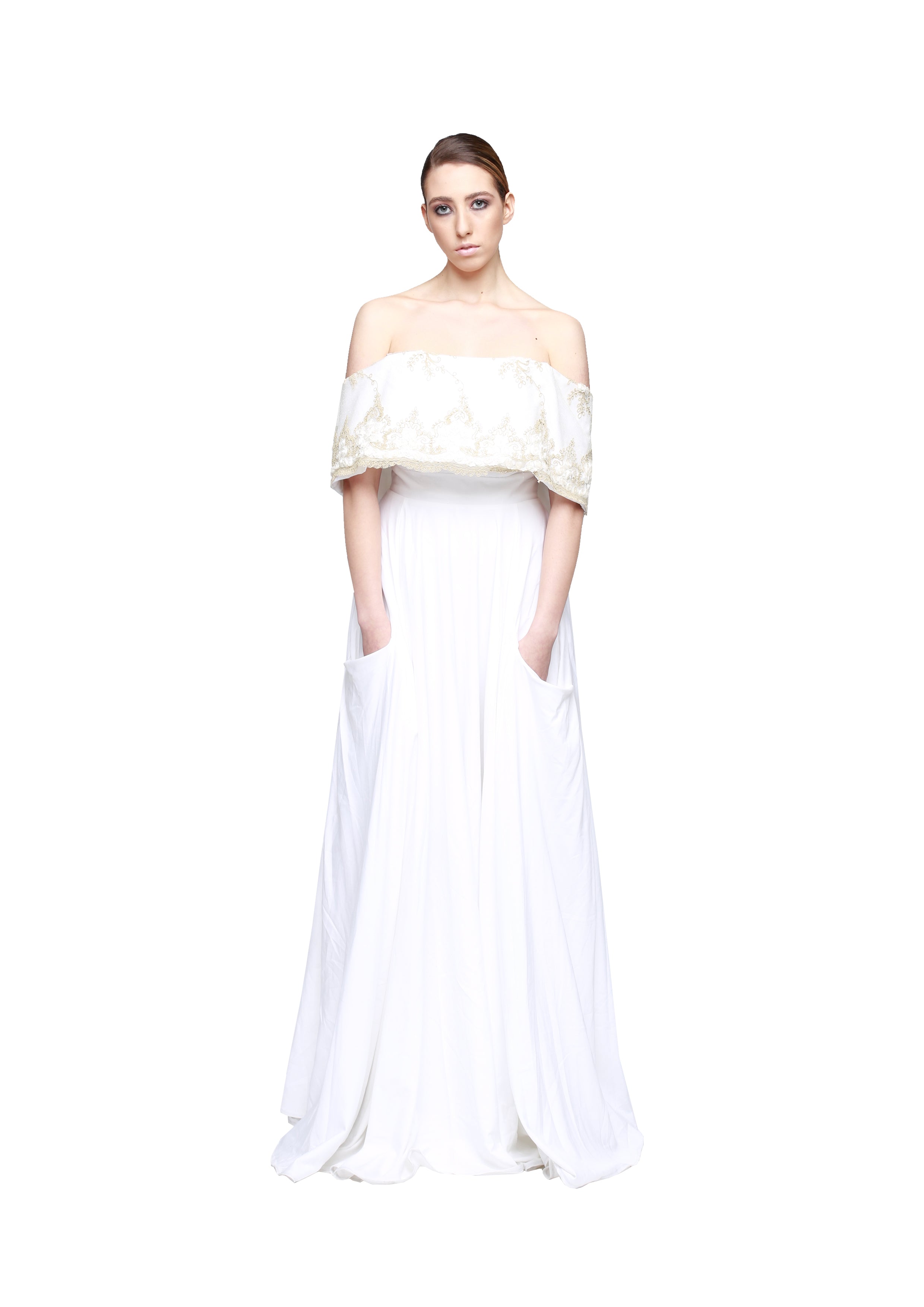 BARDOT NECKLINE EMBROIDERED DRESS