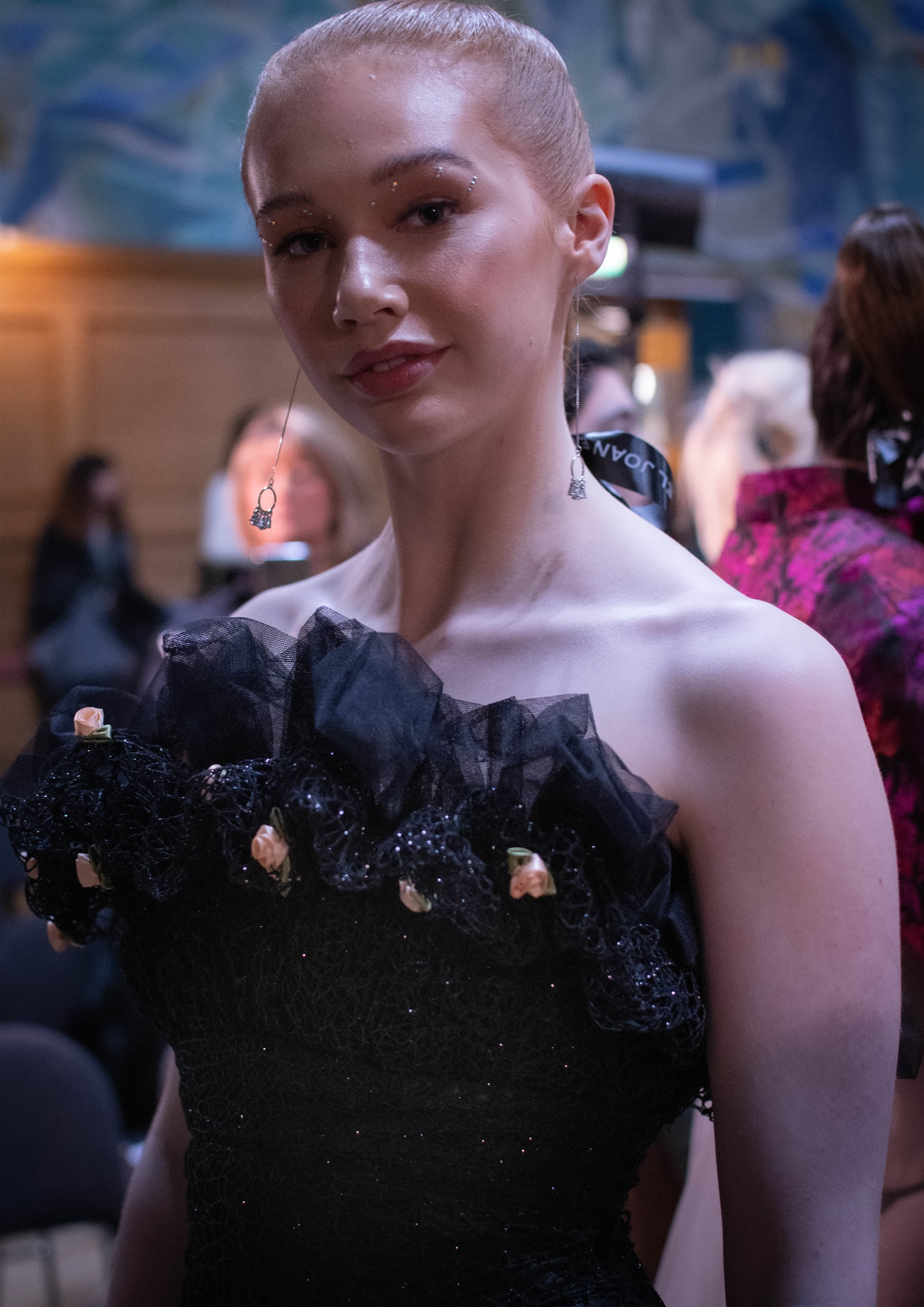 RUCHED BUST 3D GLITTER MESH DRESS