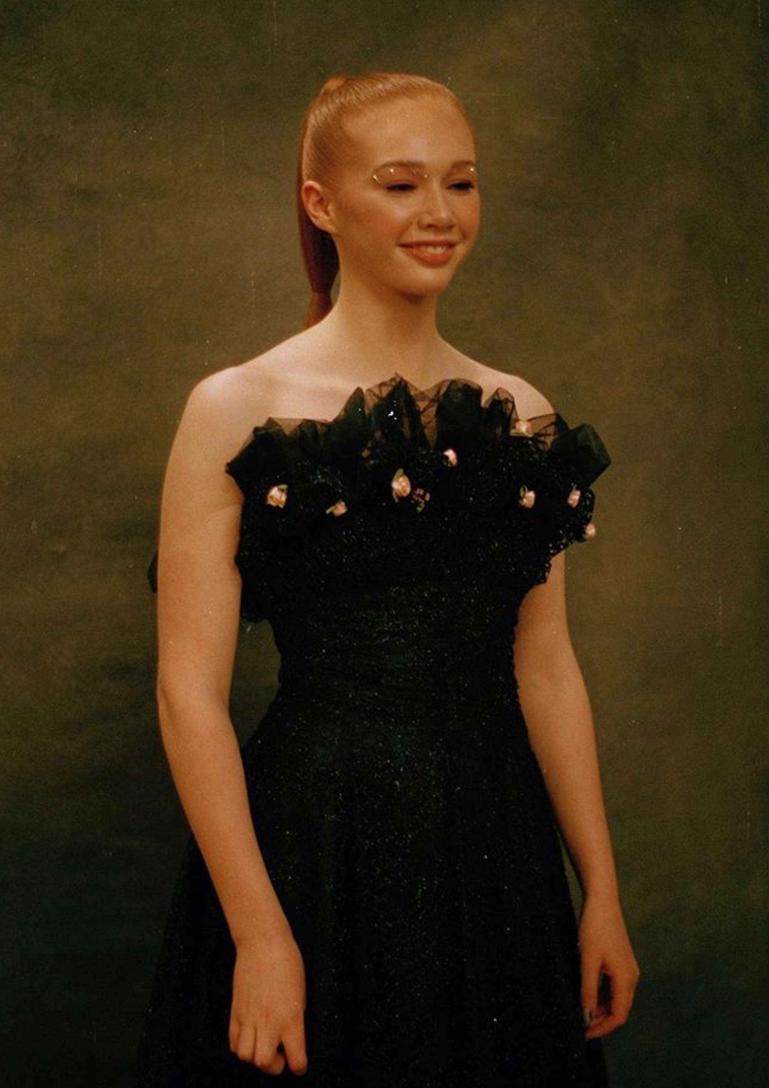 RUCHED BUST 3D GLITTER MESH DRESS