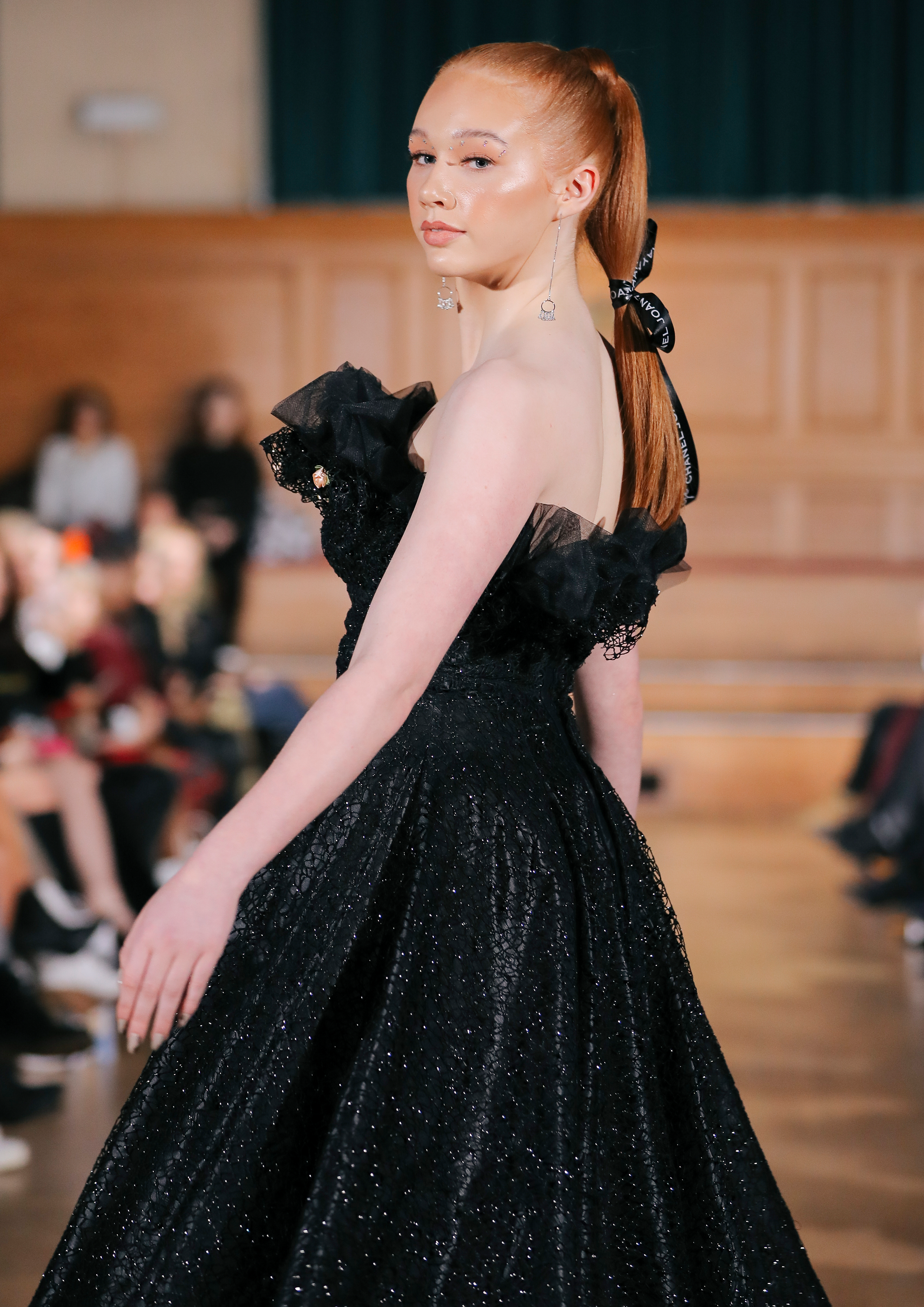 RUCHED BUST 3D GLITTER MESH DRESS