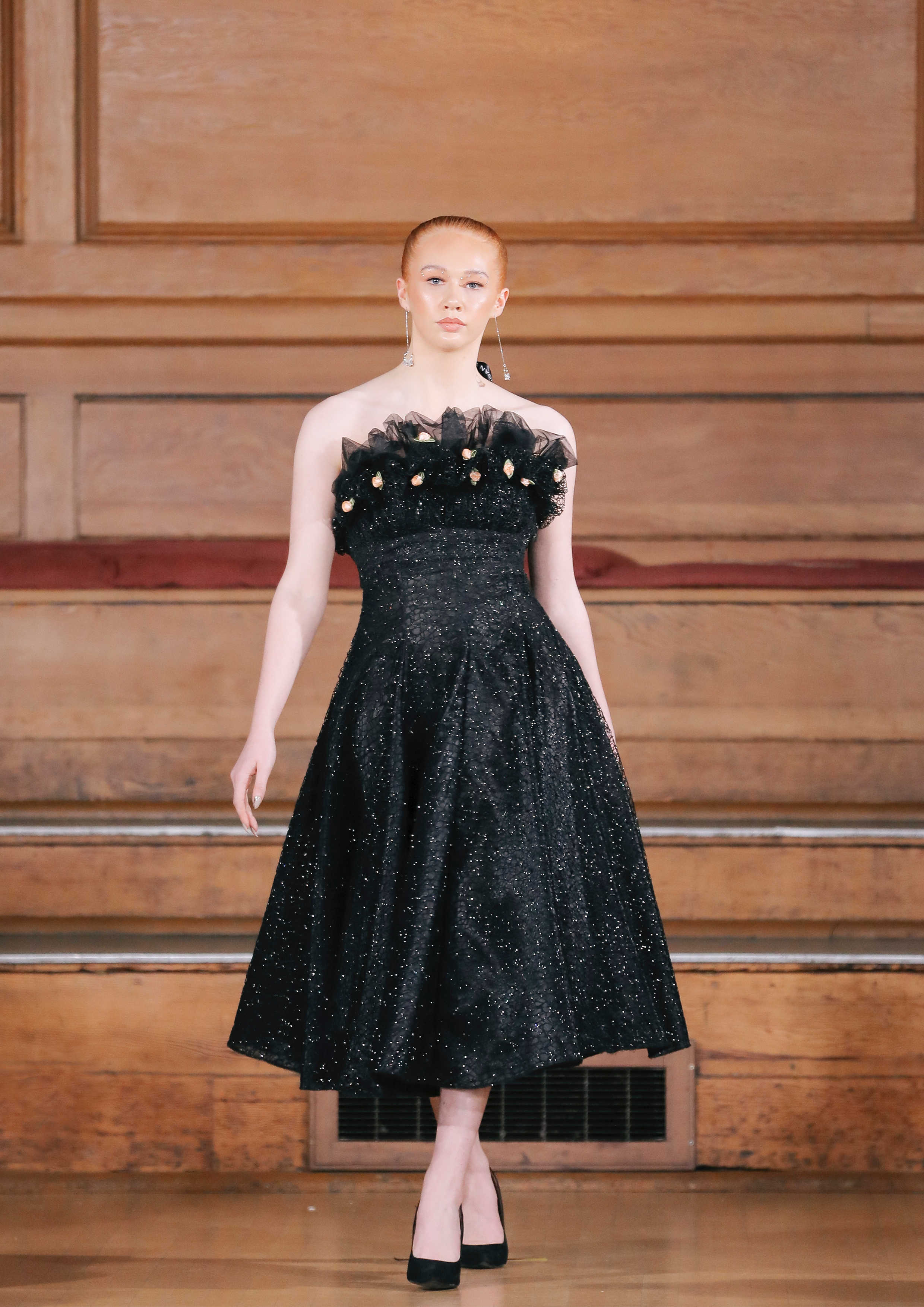 RUCHED BUST 3D GLITTER MESH DRESS