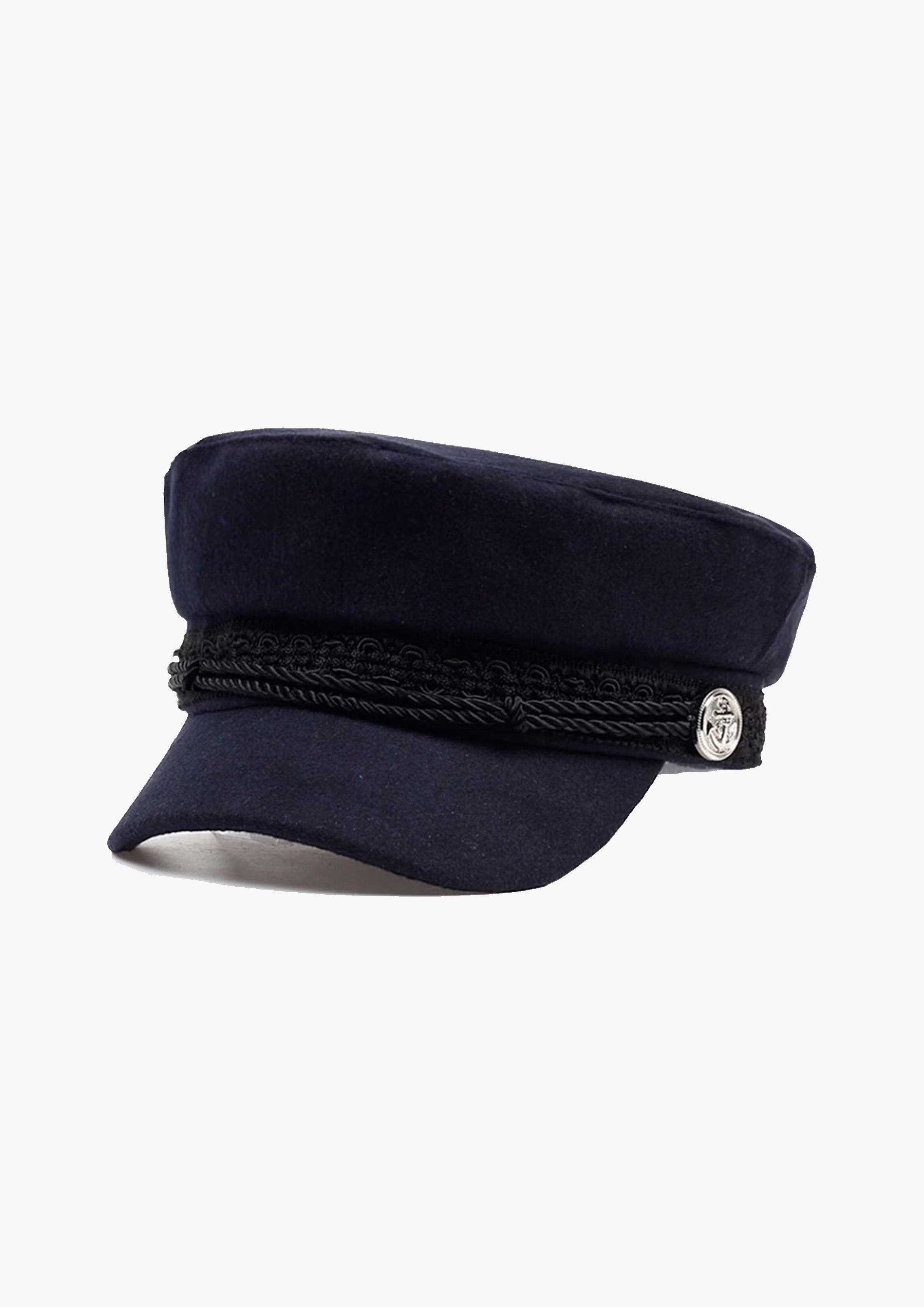 Navy Embroidered Trim Baker Boy Hat