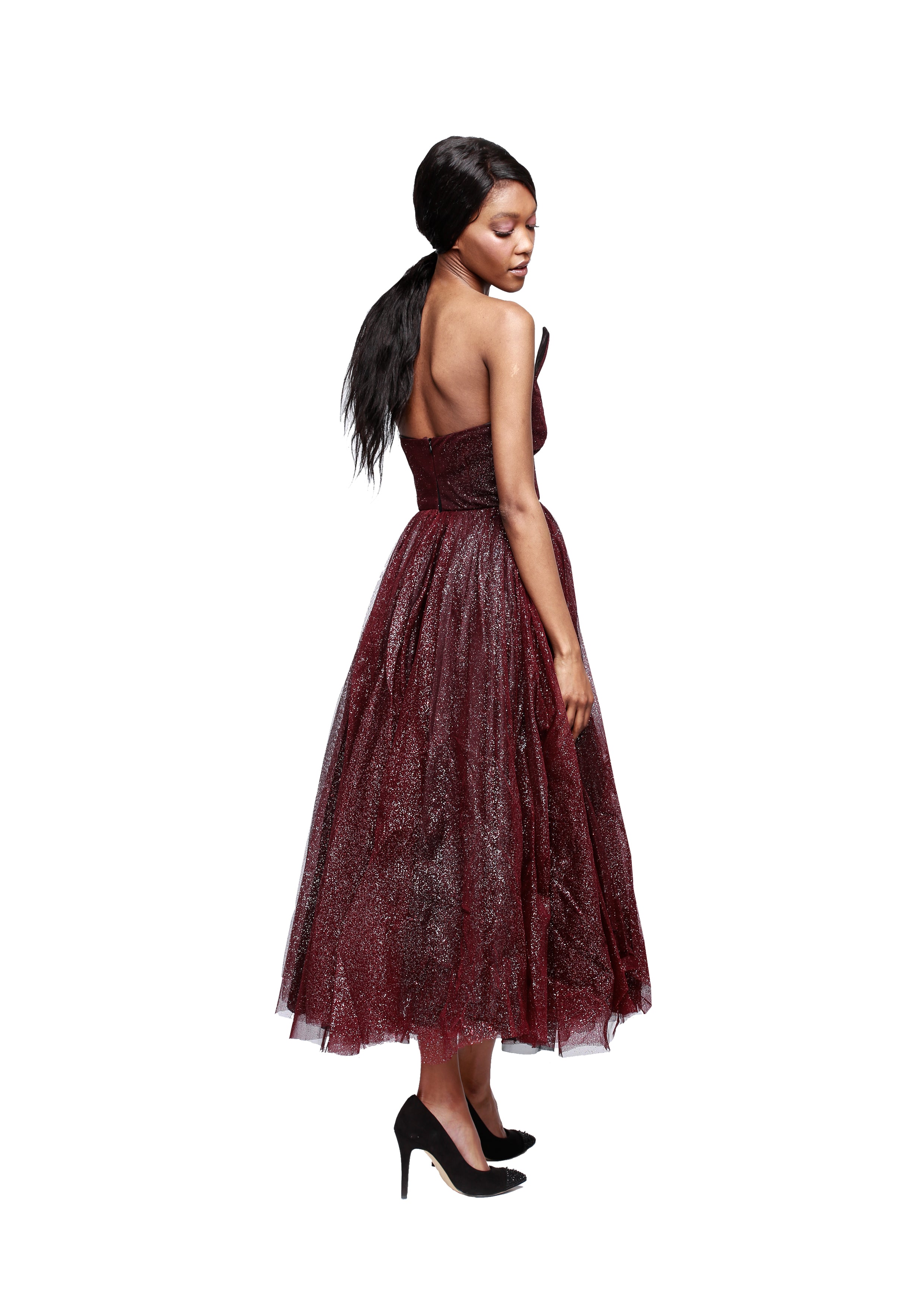 ASYMMETRIC STRAPLESS GLITTER DRESS