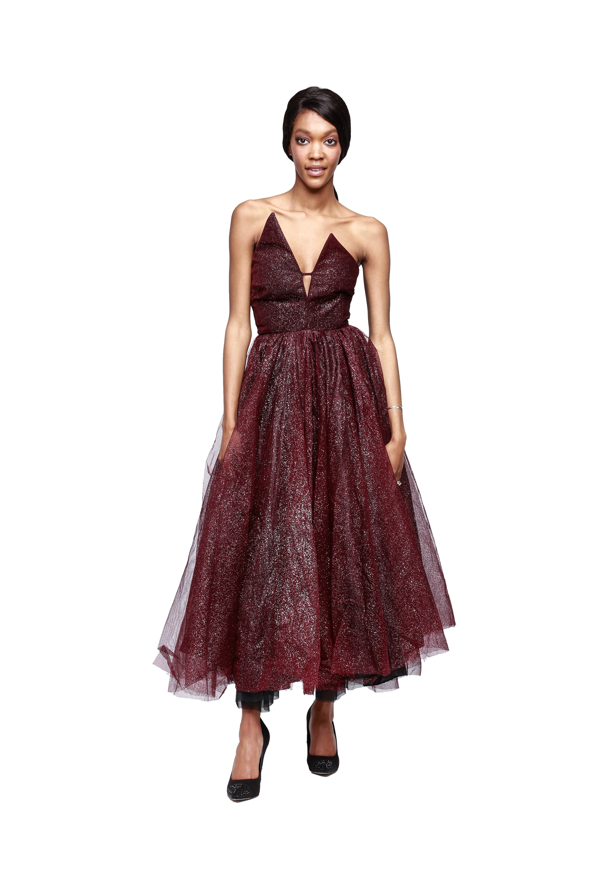 ASYMMETRIC STRAPLESS GLITTER DRESS