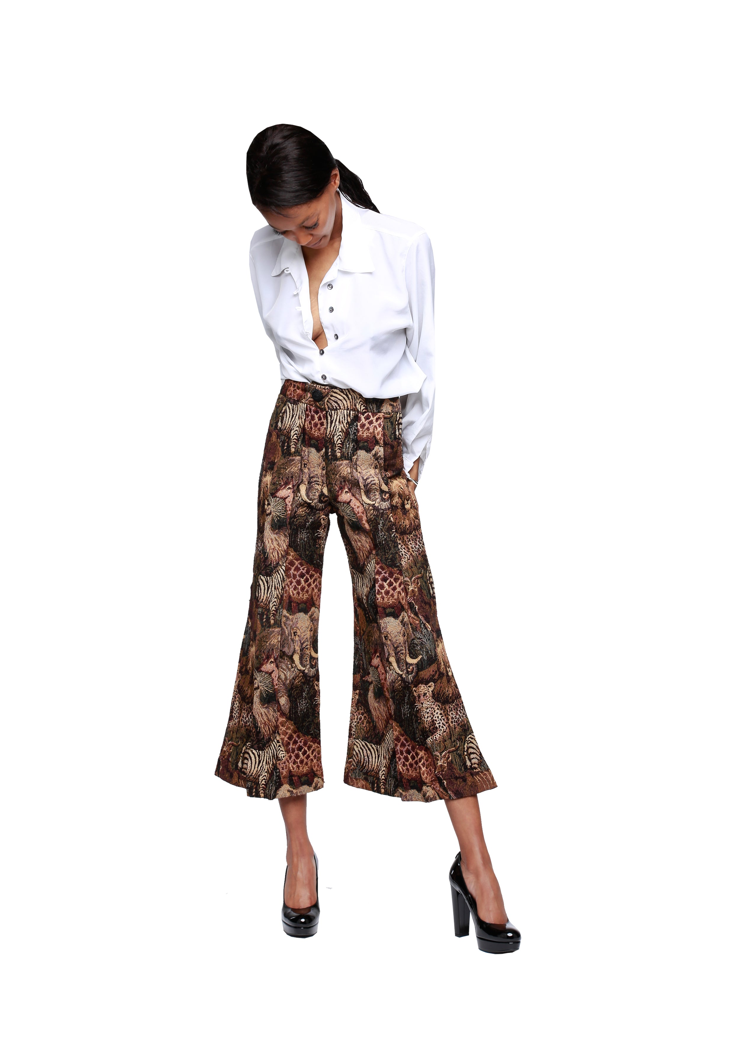 MIDI ANIMAL WEAVED TROUSER