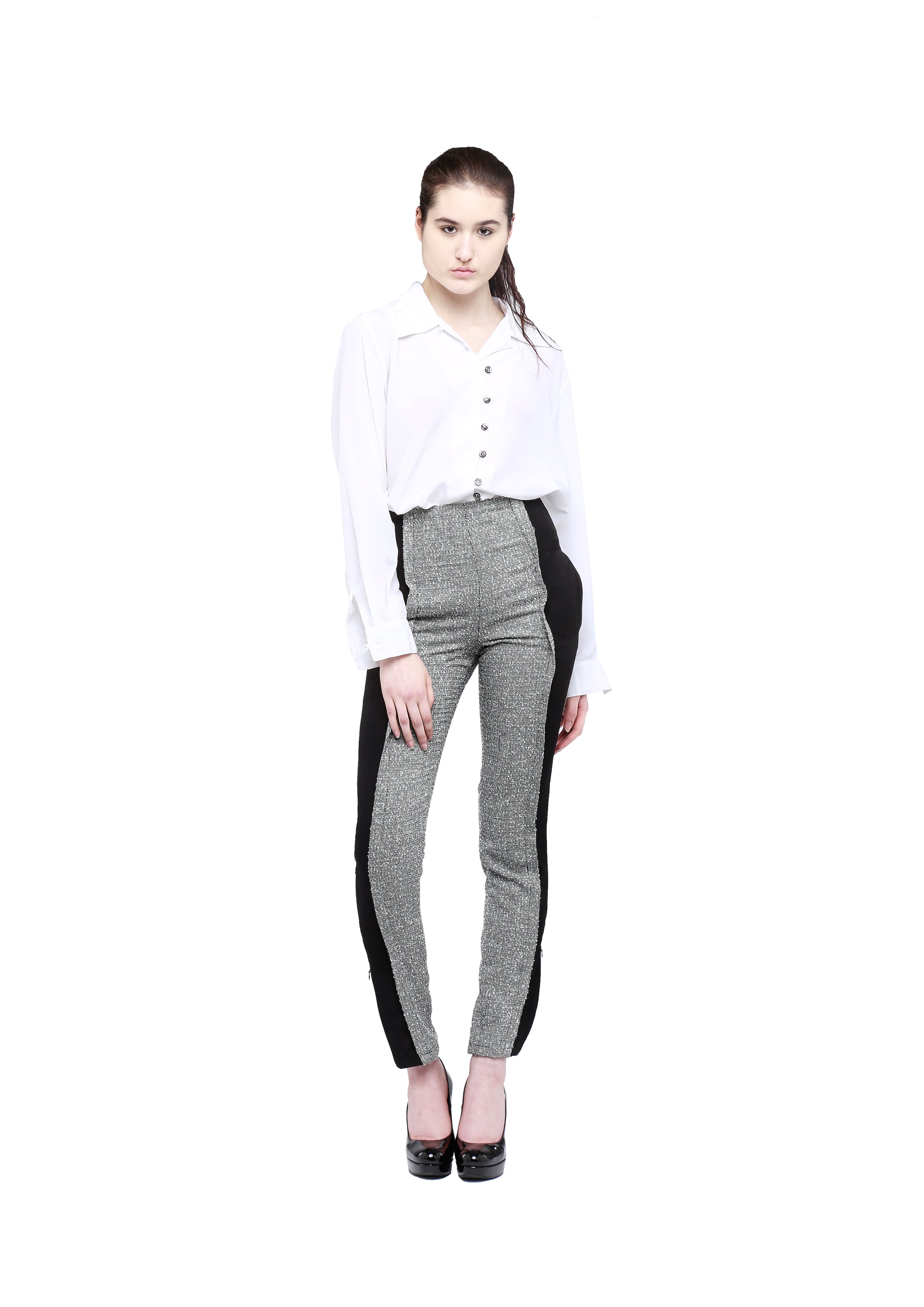 BLACK GREY TEXTURED STRAIGHT TROUSER