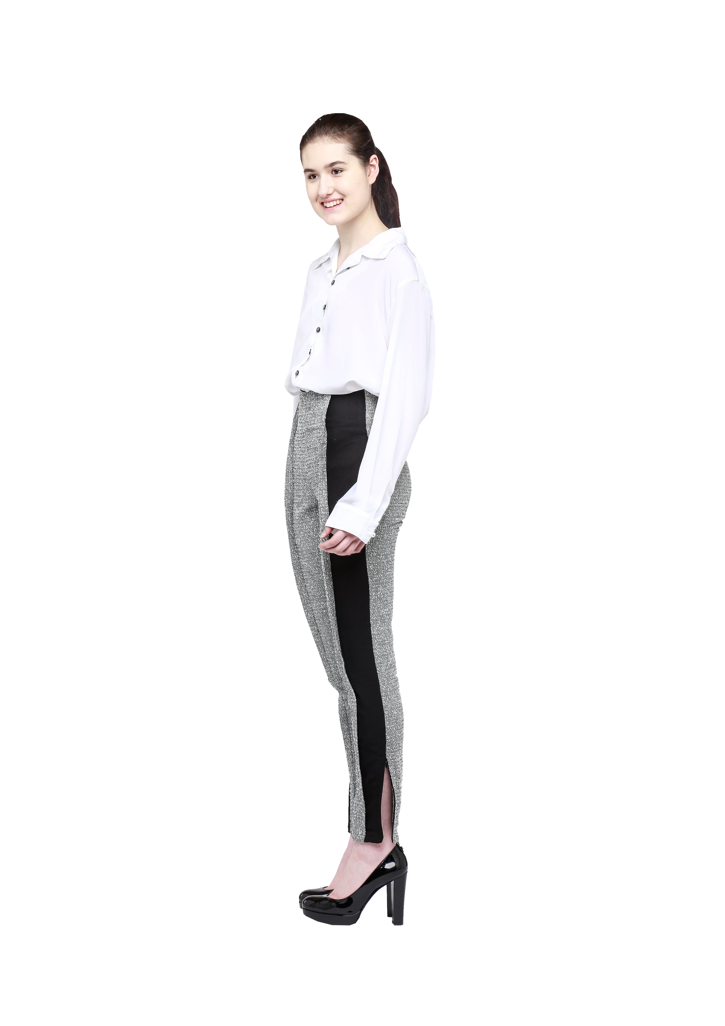 BLACK GREY TEXTURED STRAIGHT TROUSER