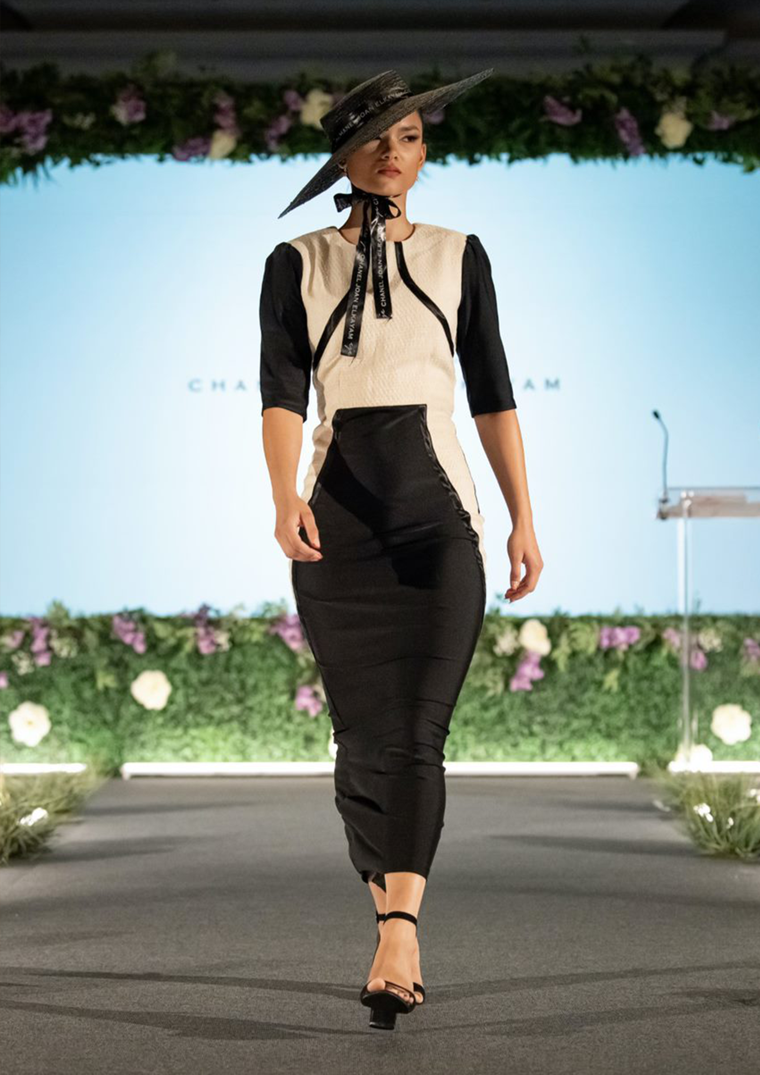 TWEED BLUSH BLACK CONTRAST MAXI DRESS