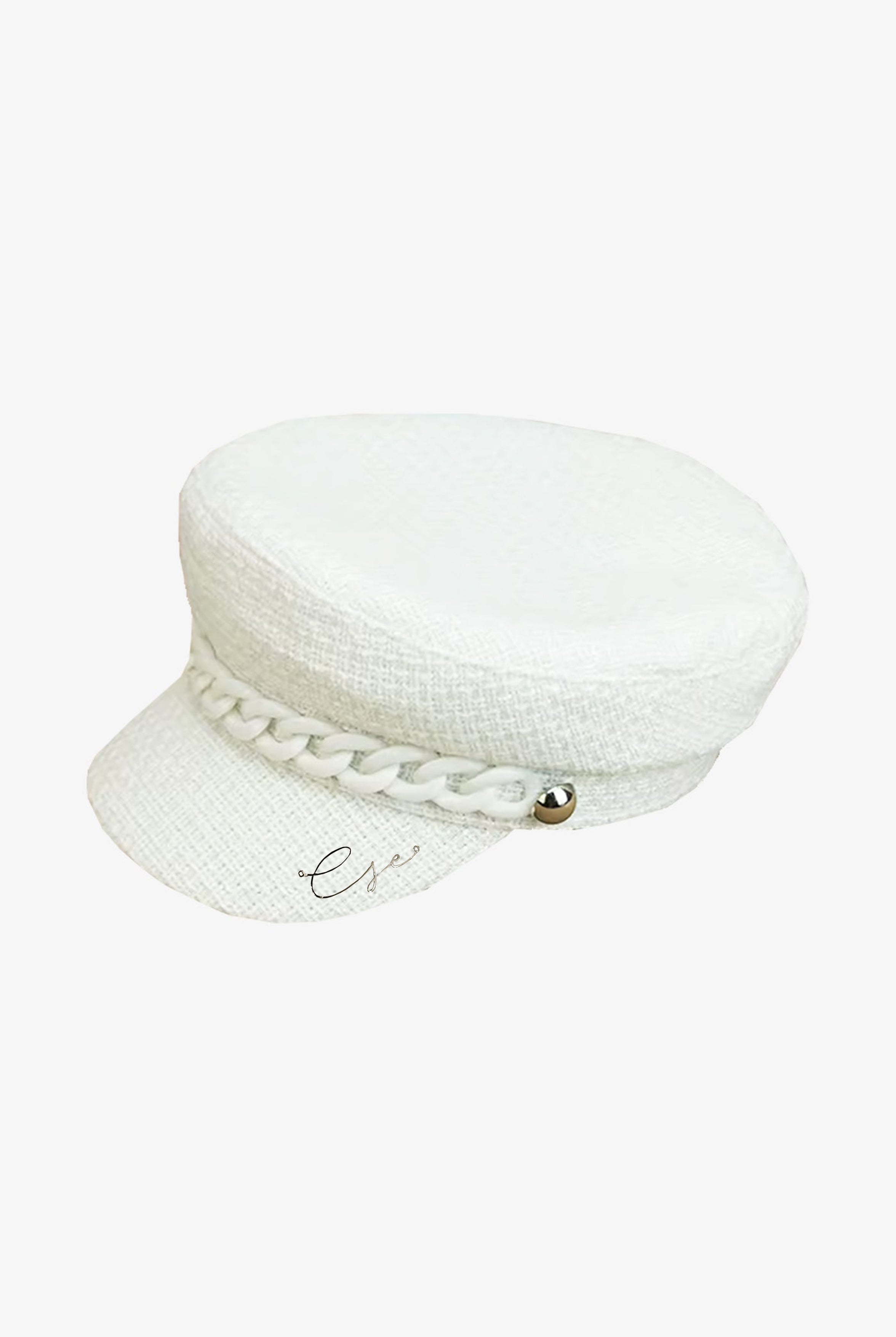 White Chunky Chained Baker Boy Hat