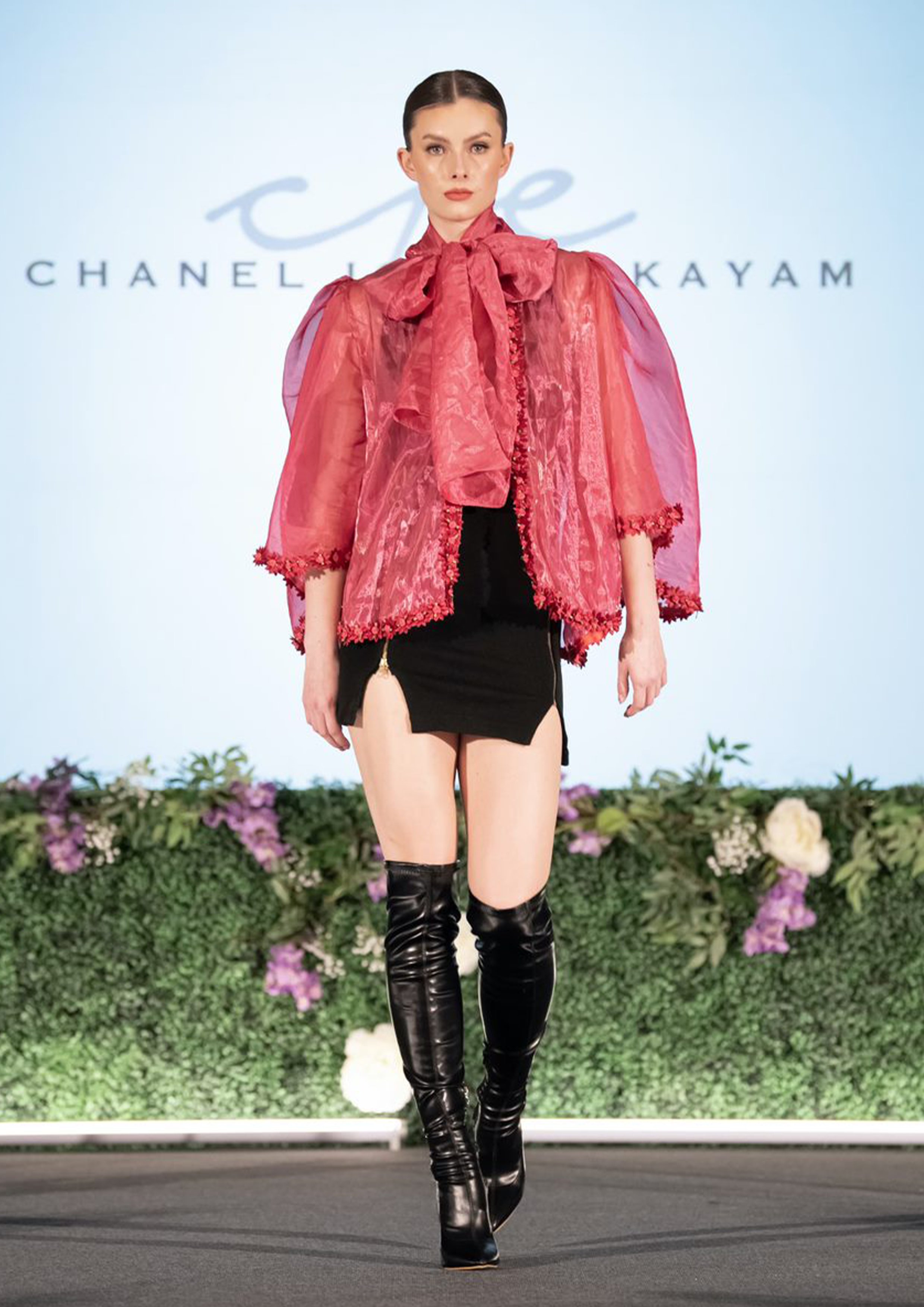 PINK FLORAL PUSSY BOW BLOUSE