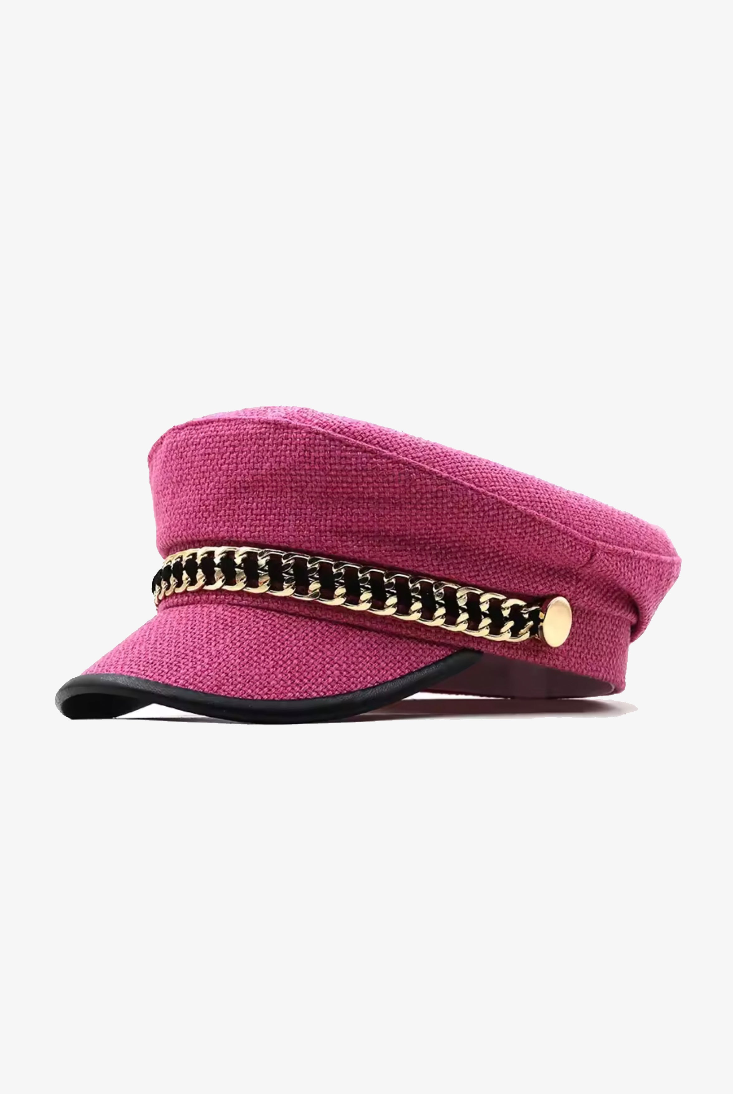 Pink Tweed Black Trim Chained Baker Boy Hat