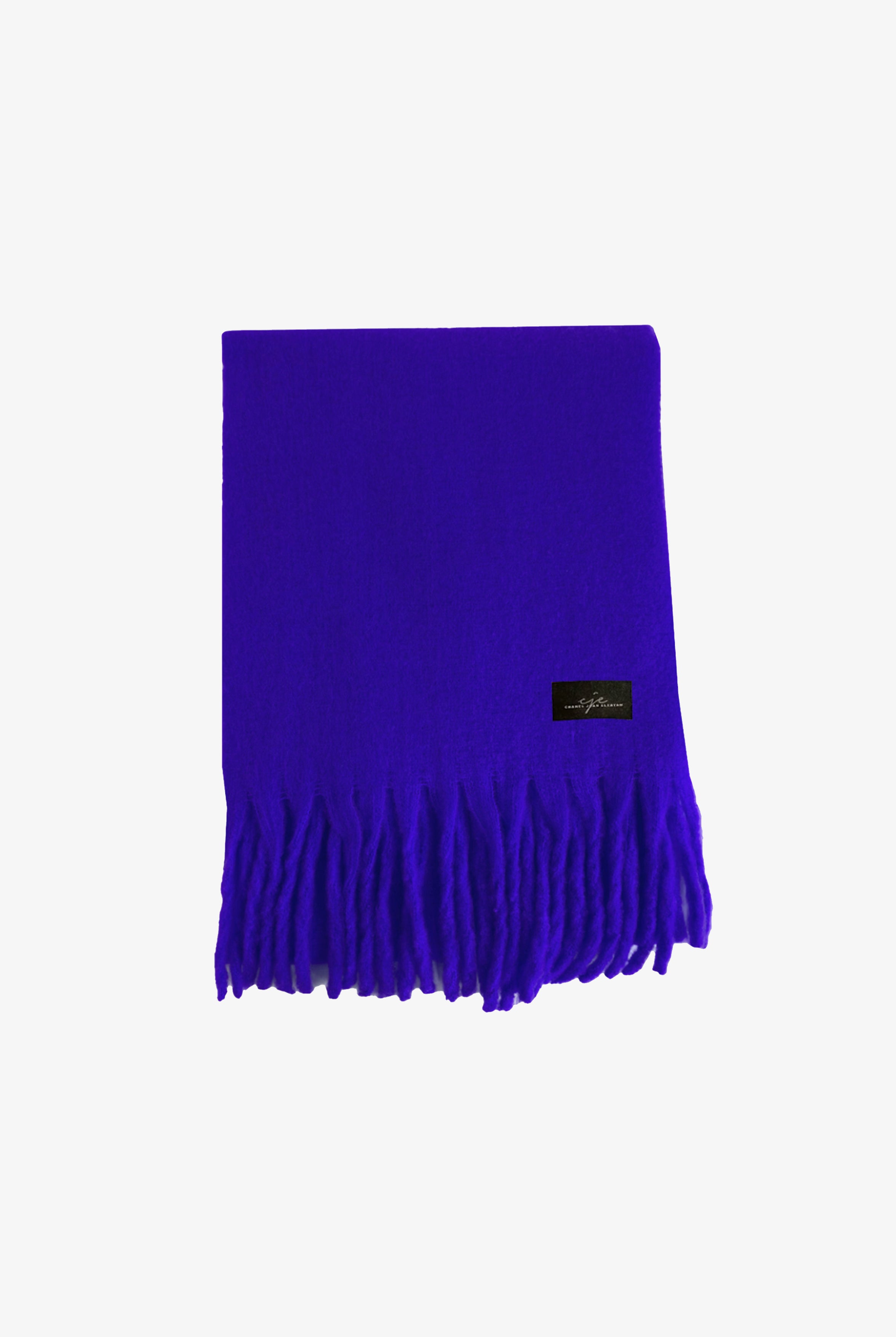 Cobalt Blue Large Fringed Cashmere-Blend Winter Scarf