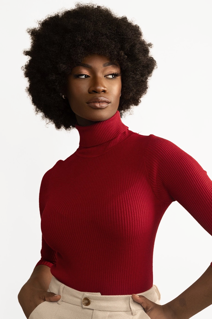 RED CASHMERE RIBBED SLIMFIT SWEATER