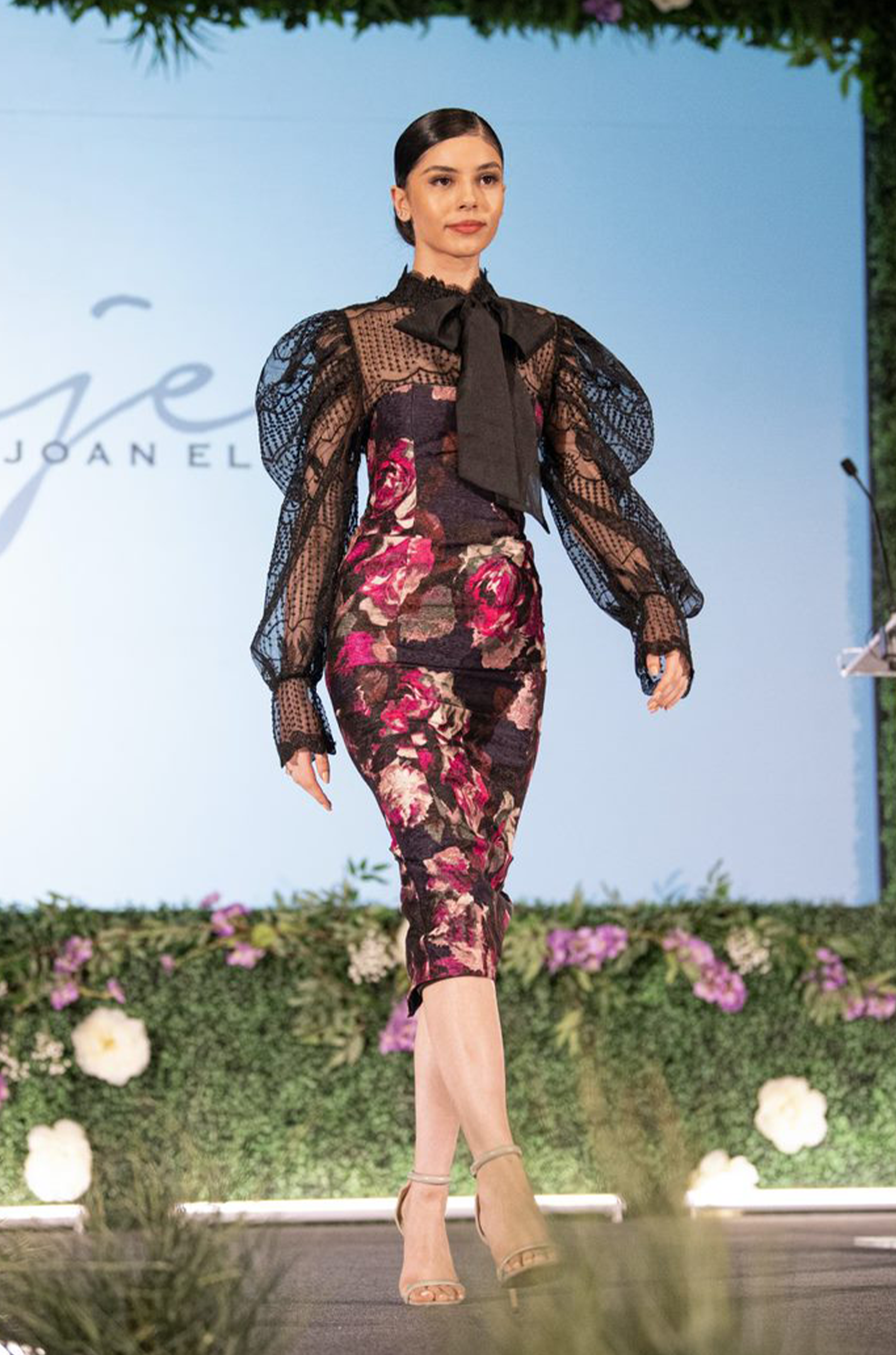 BLACK PATTERNED LACE BOW BLOUSE