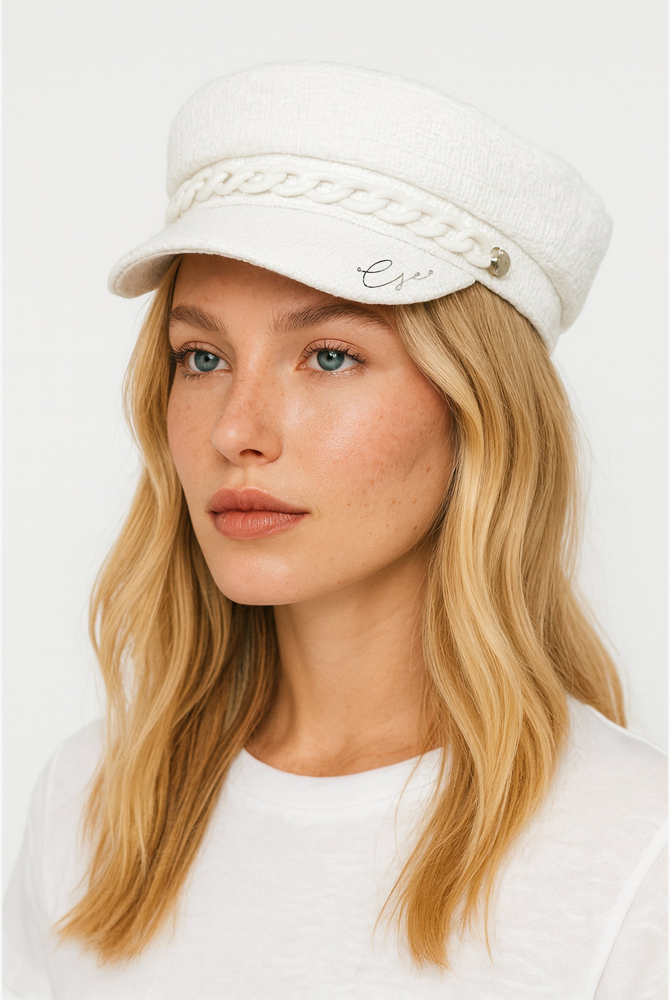 White Chunky Chained Baker Boy Hat