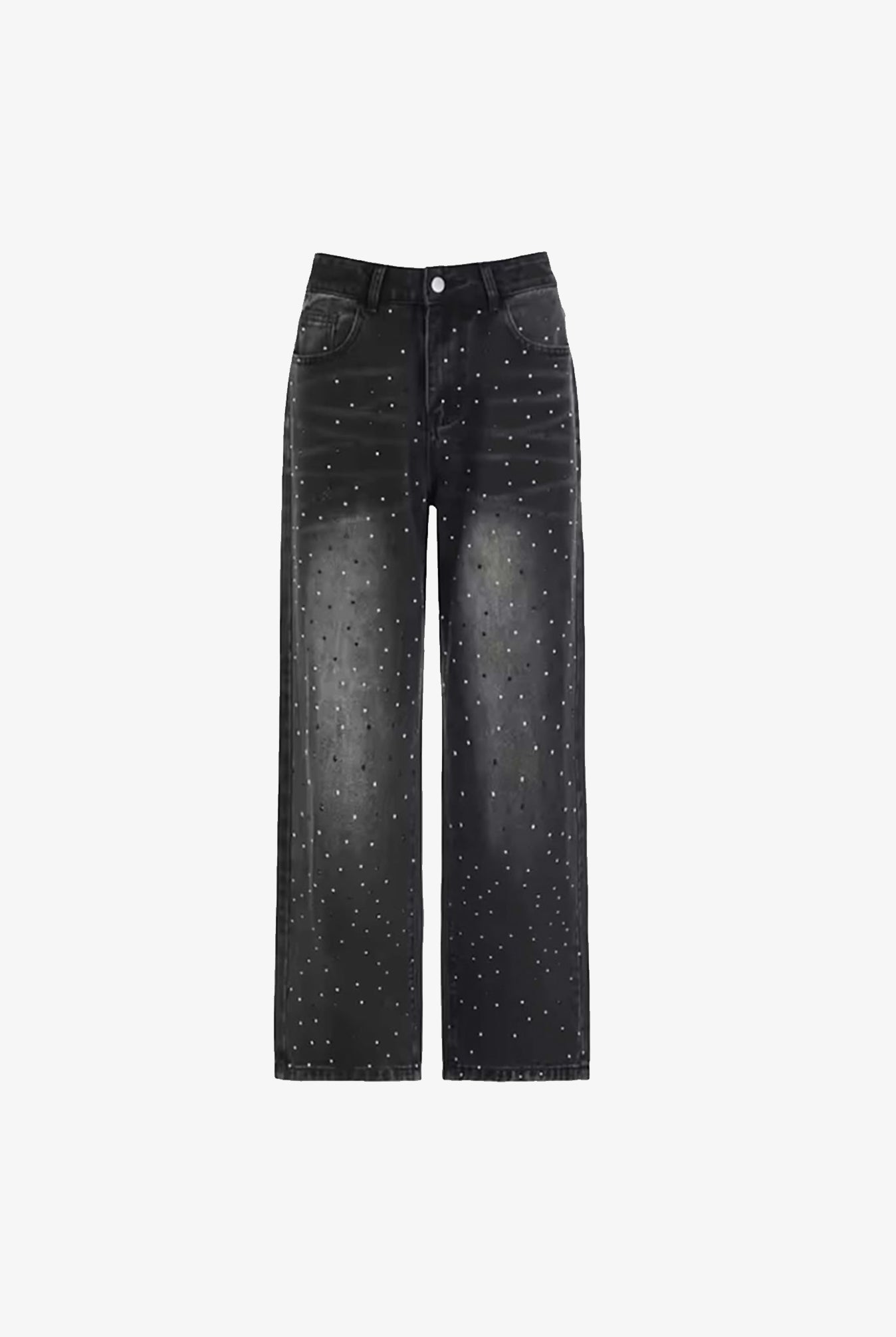 Dark Grey Crystal Embellished White Washed Jeans