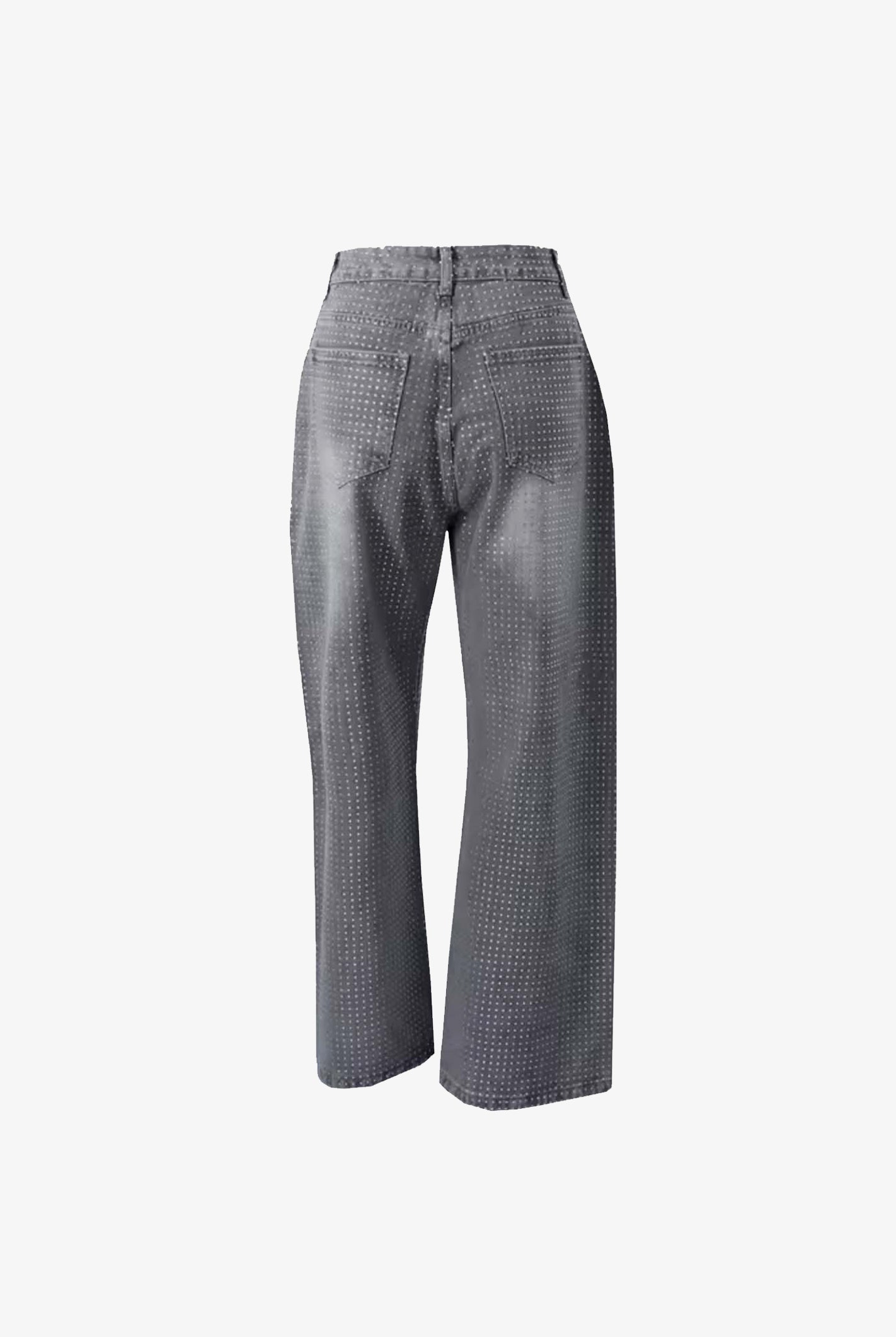Grey Crystal Embellished Wide Leg Jeans