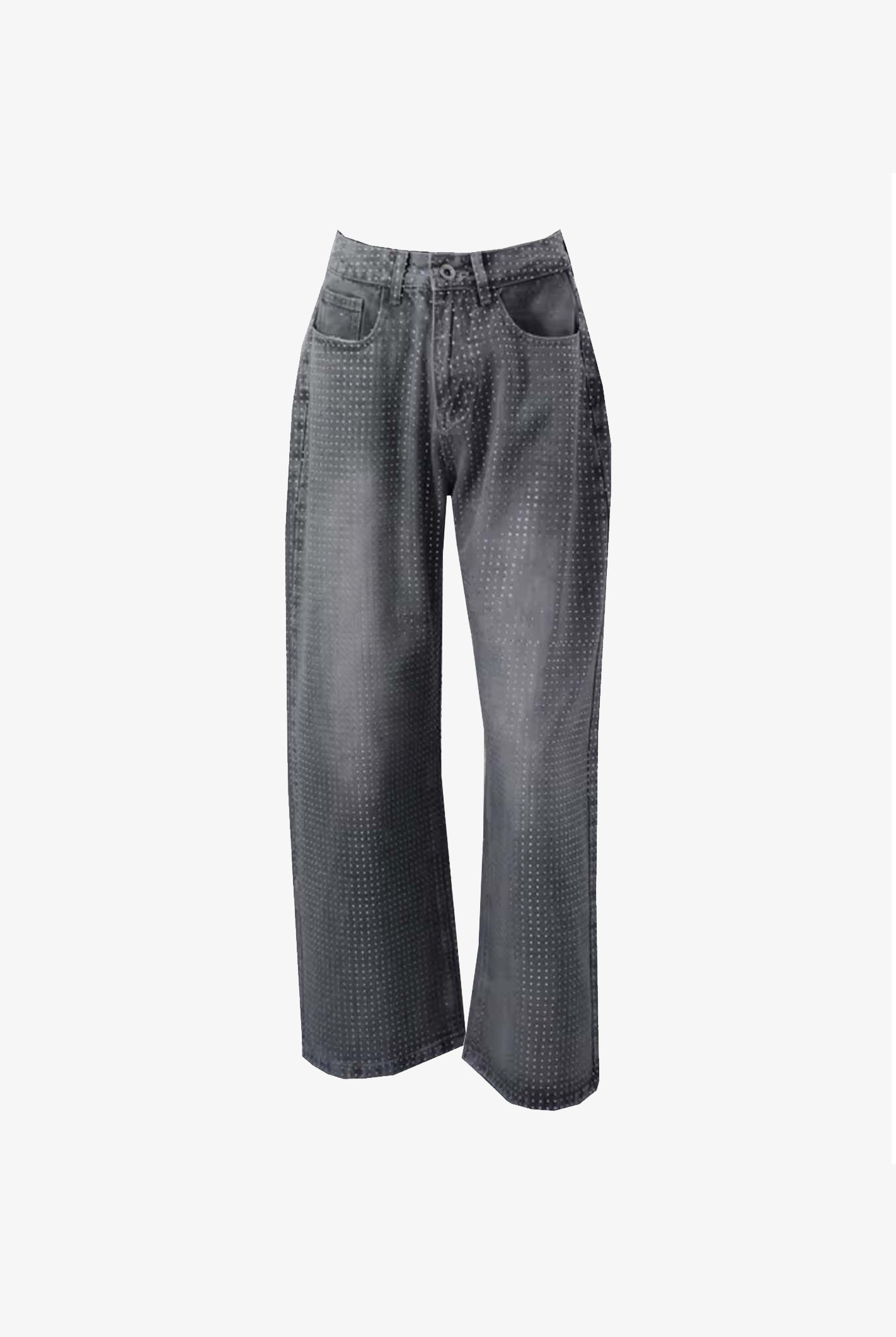 Grey Crystal Embellished Wide Leg Jeans