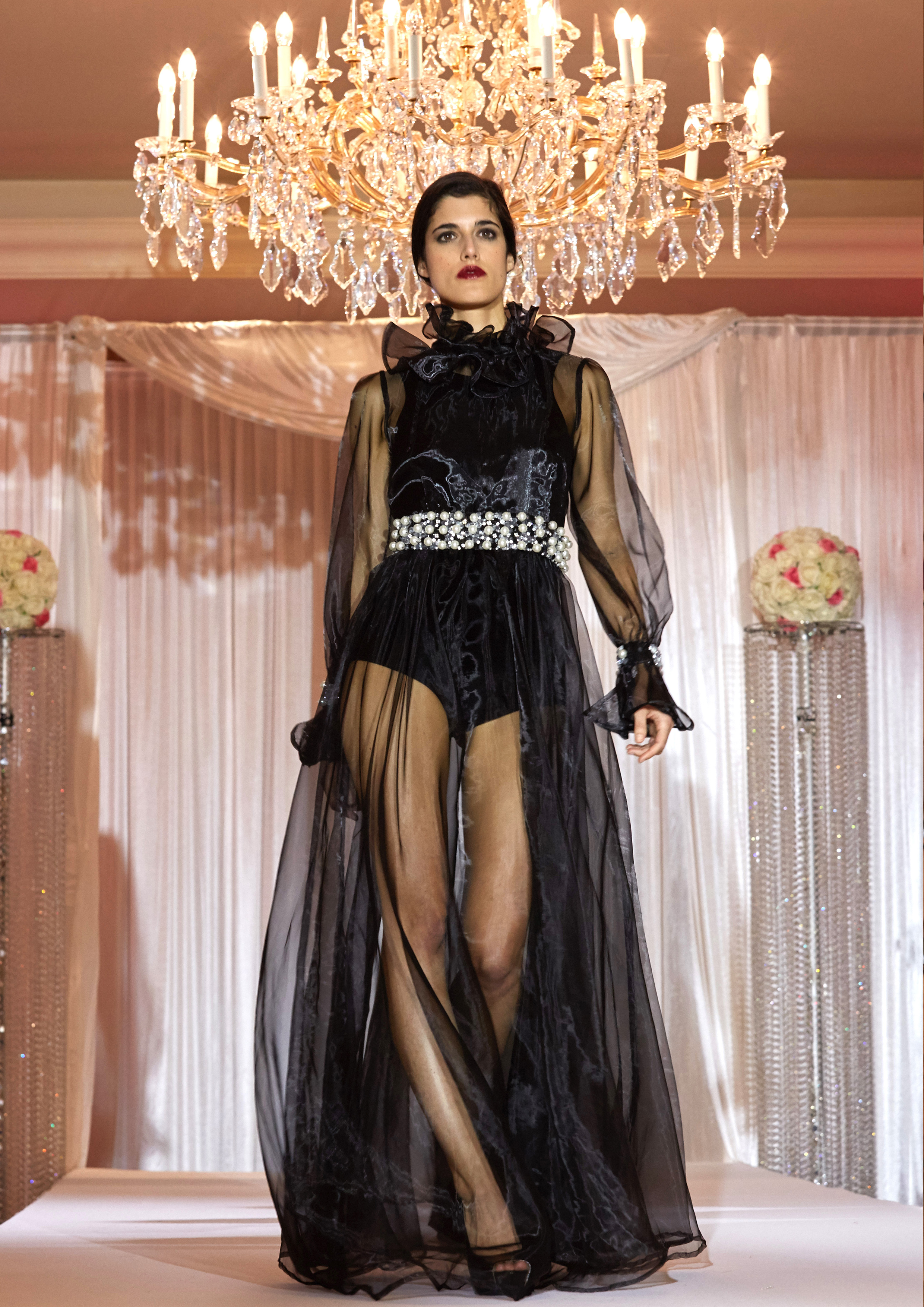 CRYSTAL HAND EMBELLISHED TRANSPARENT GOWN