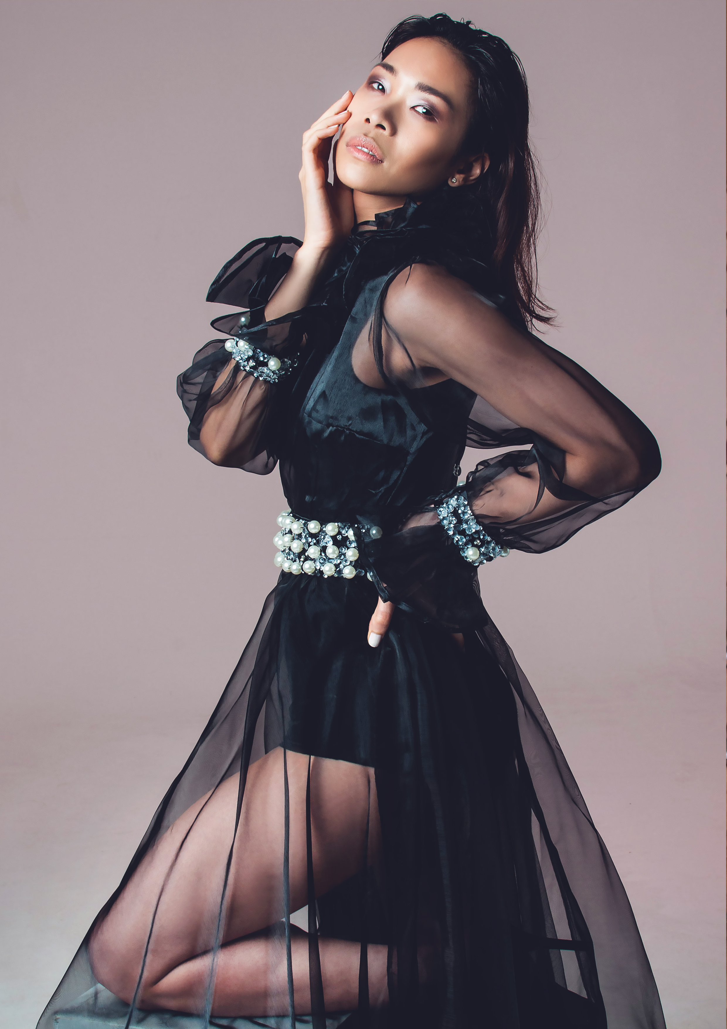 CRYSTAL HAND EMBELLISHED TRANSPARENT GOWN