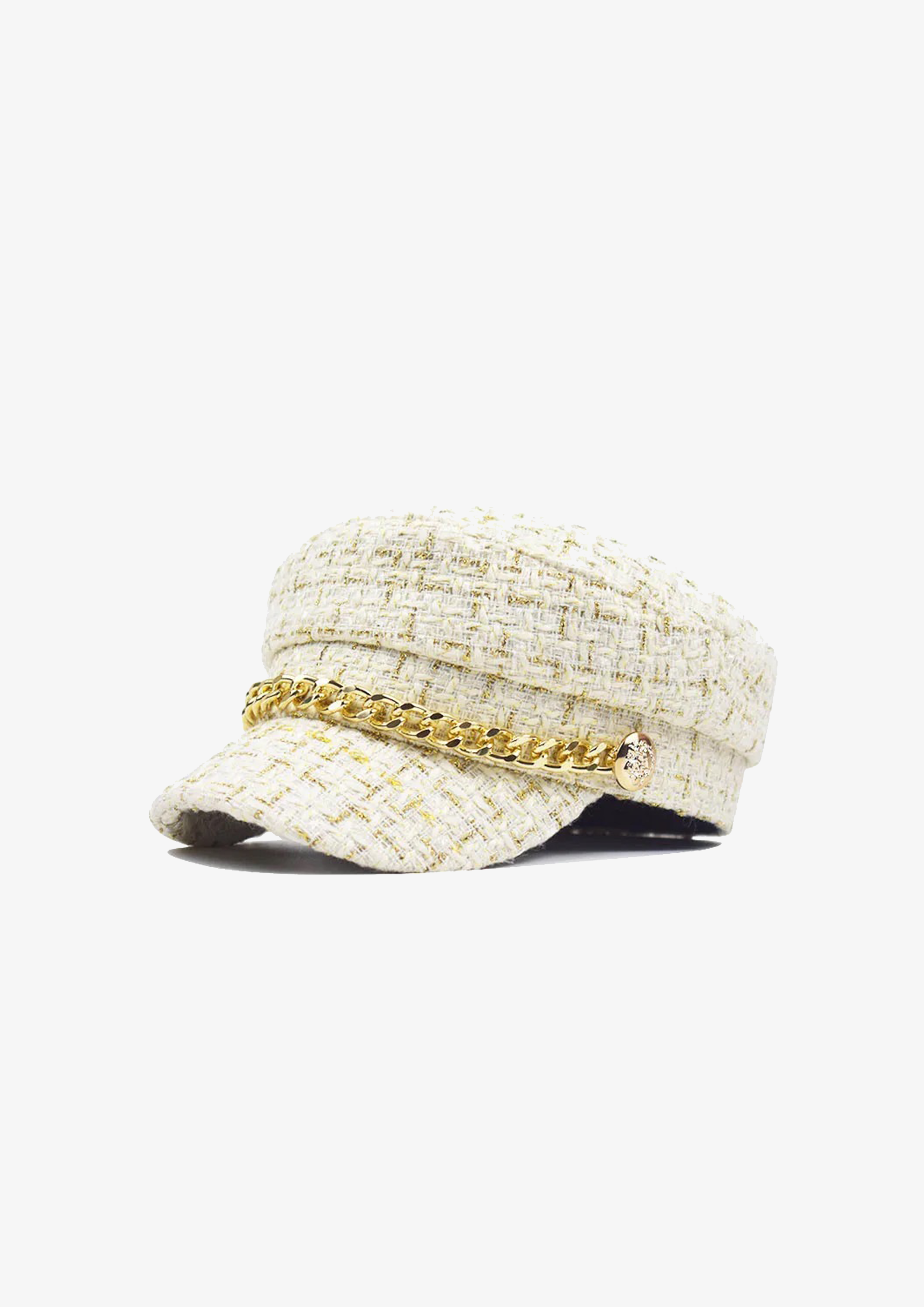 WHITE TWEED BAKER BOY HAT