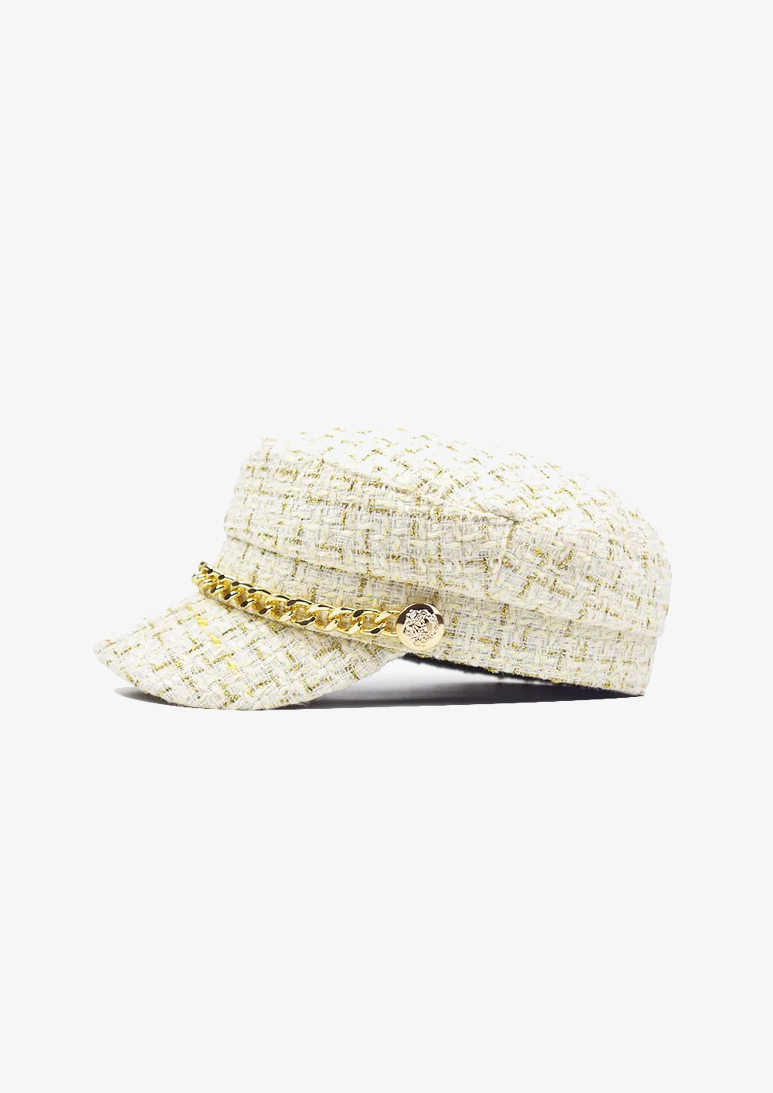 WHITE TWEED BAKER BOY HAT