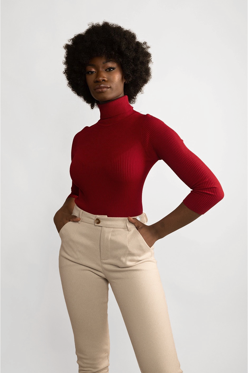 RED CASHMERE RIBBED SLIMFIT SWEATER
