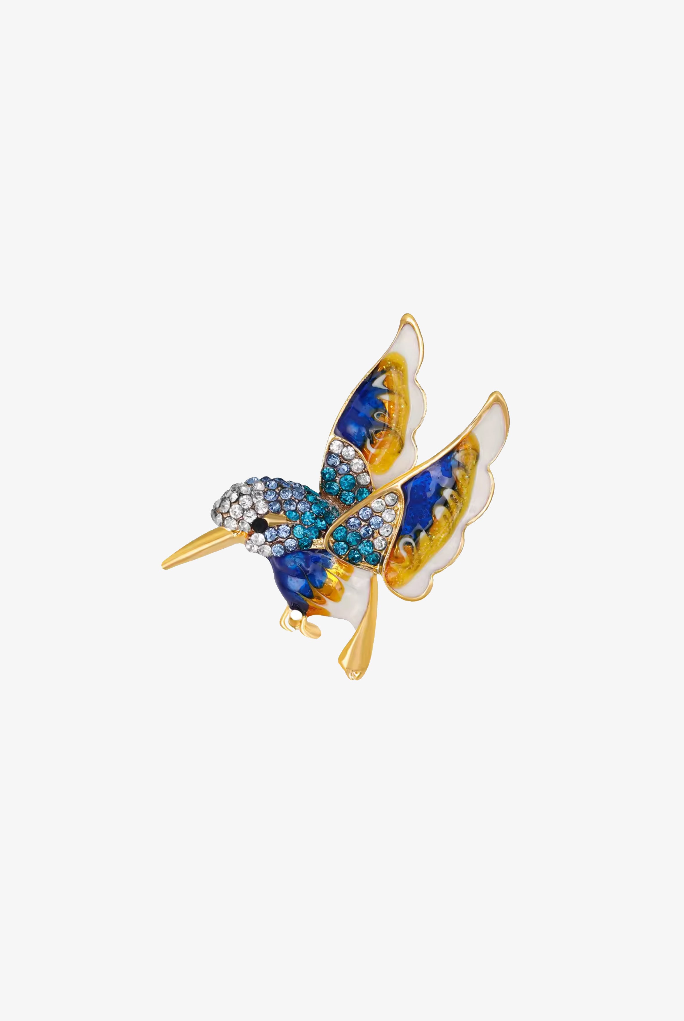 Blue Gold White Bird Brooch