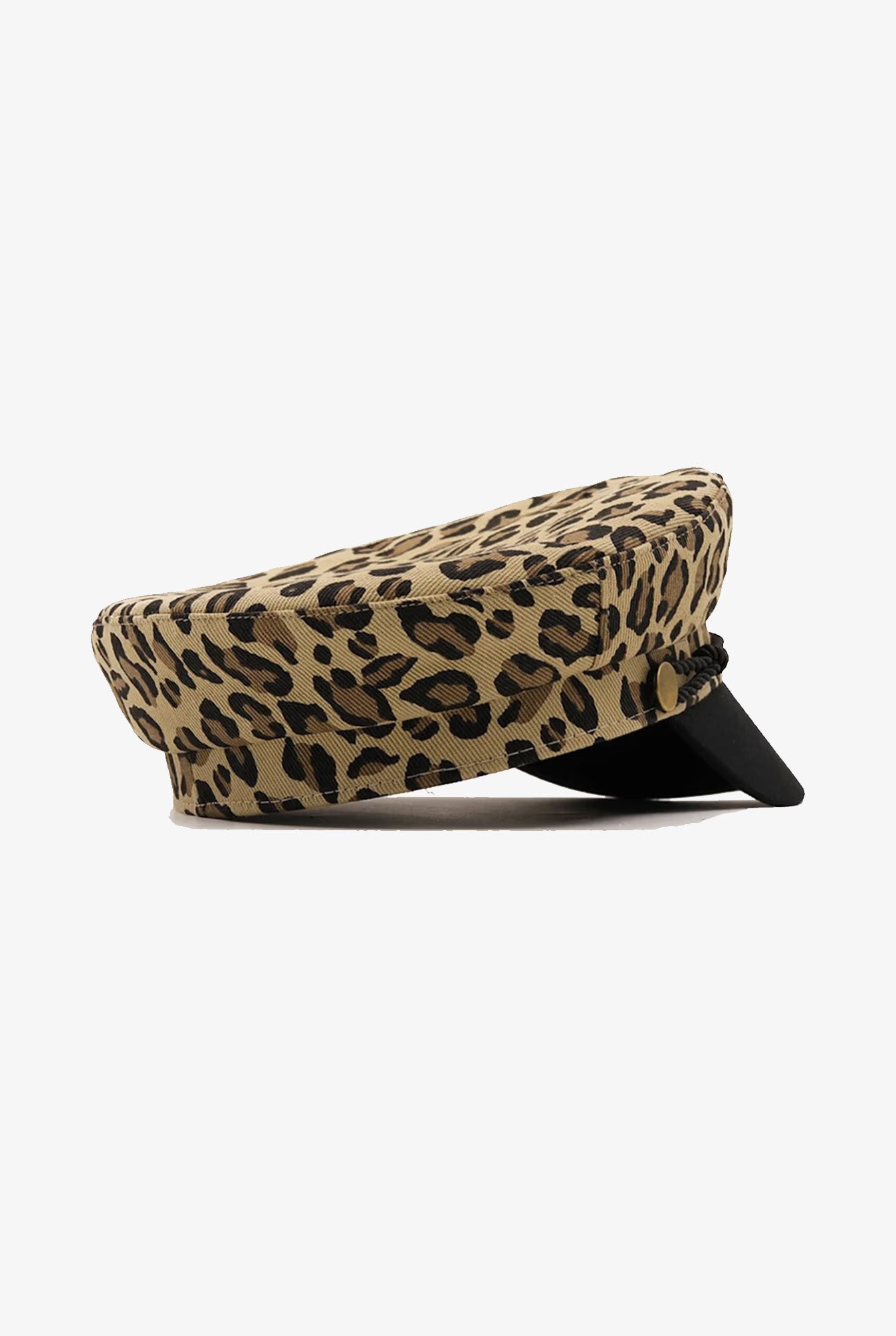 Leopard Print Braided Trim Denim Baker Boy Hat