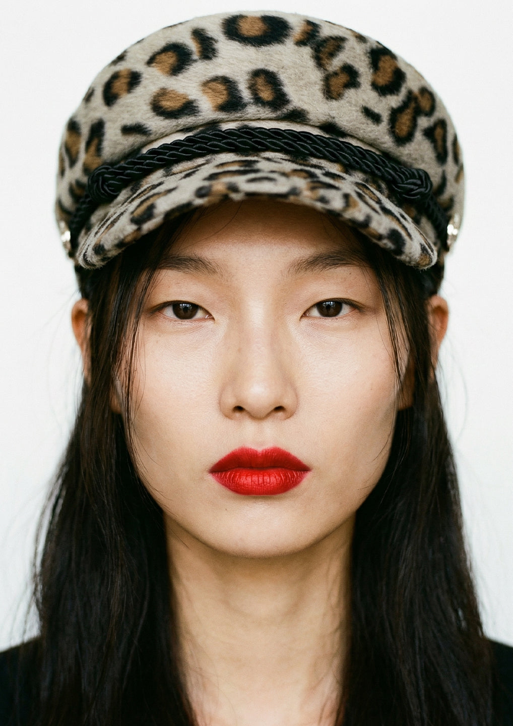 Braided Trim Leopard Print Baker Boy Hat