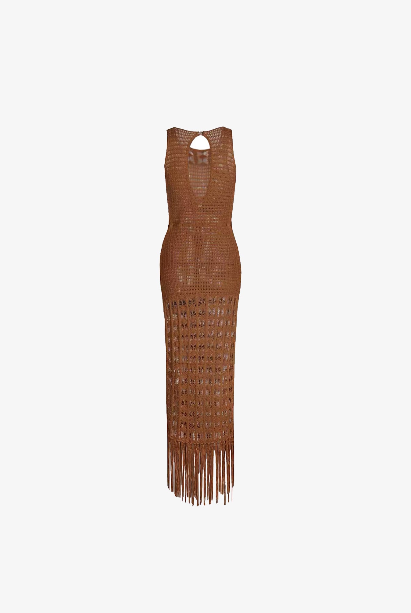 Brown Crochet Knitted Tasseled Summer Beach Dress